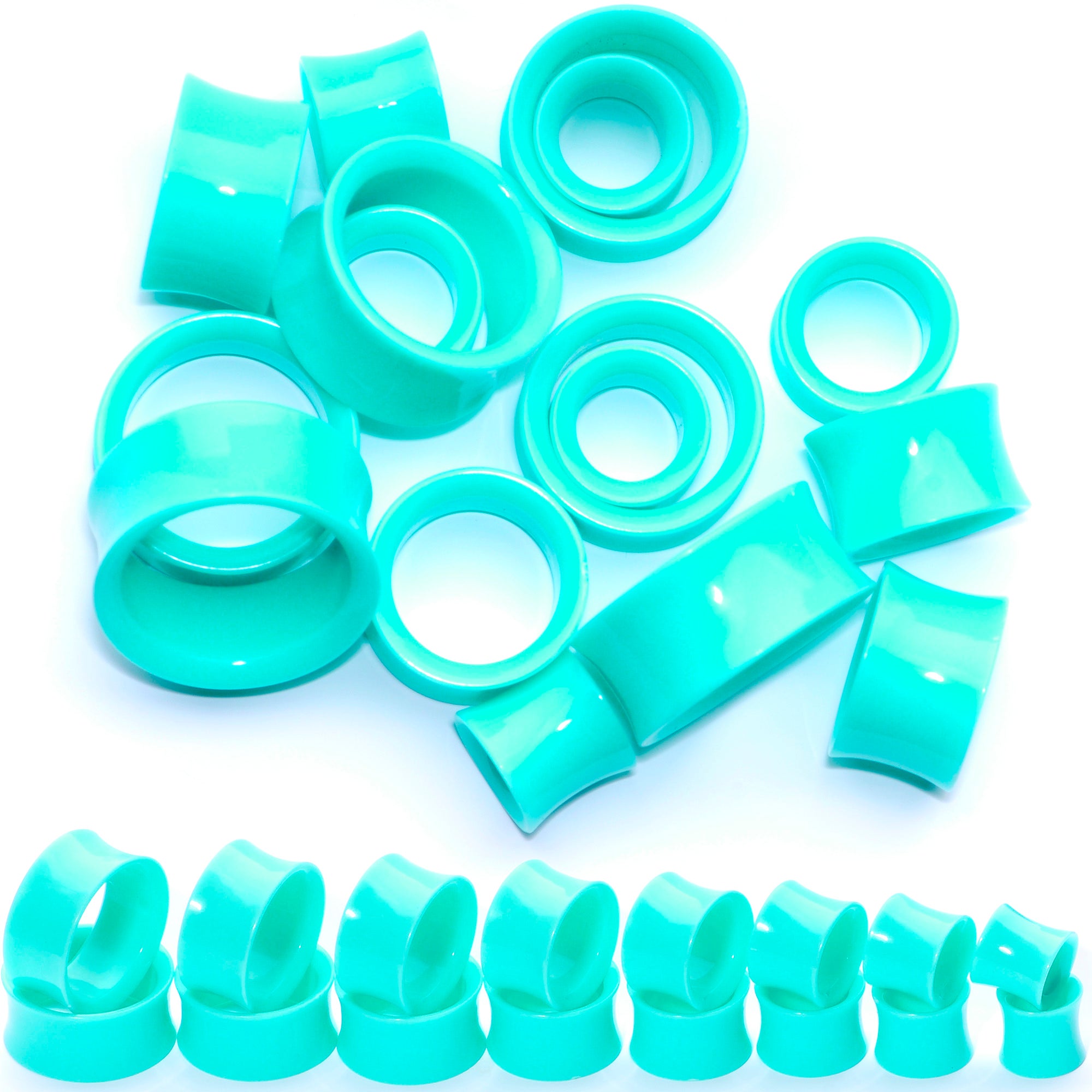 Aqua Acrylic UV Saddle Tunnel Plug Set 12mm to 26mm