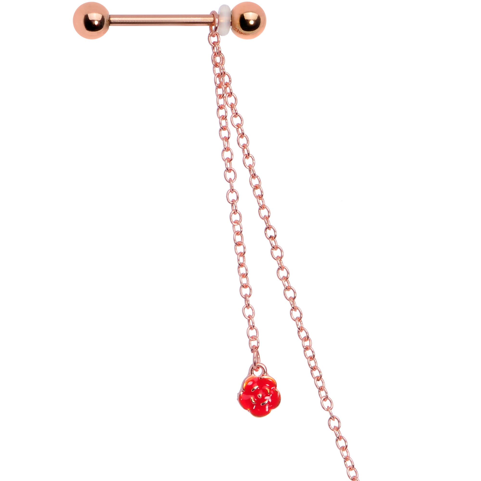 14 Gauge 9/16 Gold Tone Red Flower Valentine Dangle Nipple Chain