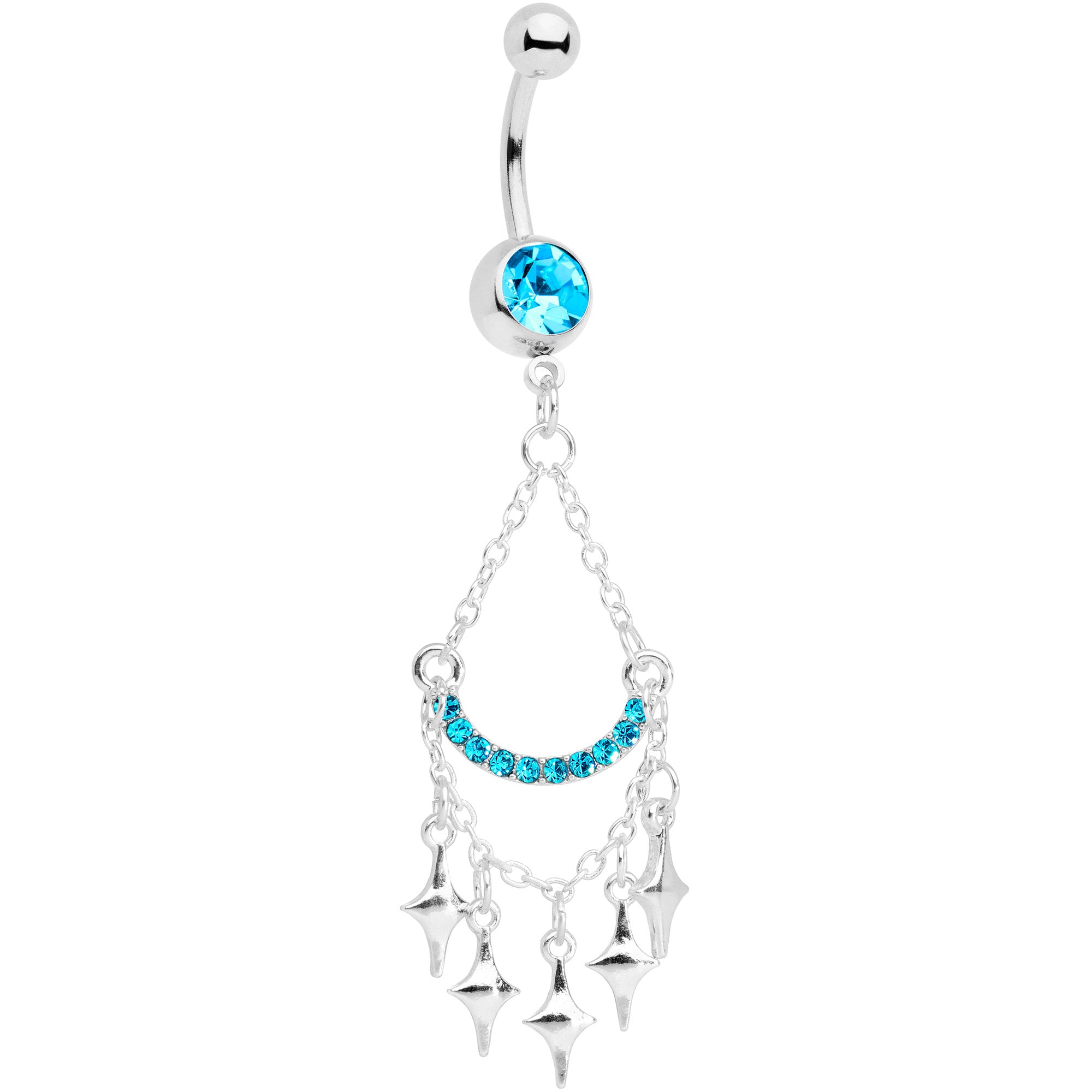 Aqua Gem Double Drama Chandelier Dangle Belly Ring