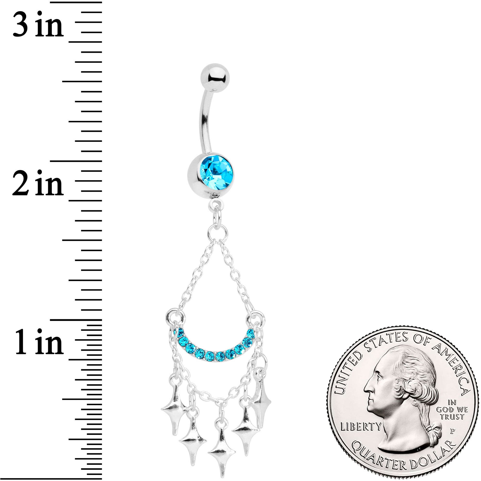 Aqua Gem Double Drama Chandelier Dangle Belly Ring