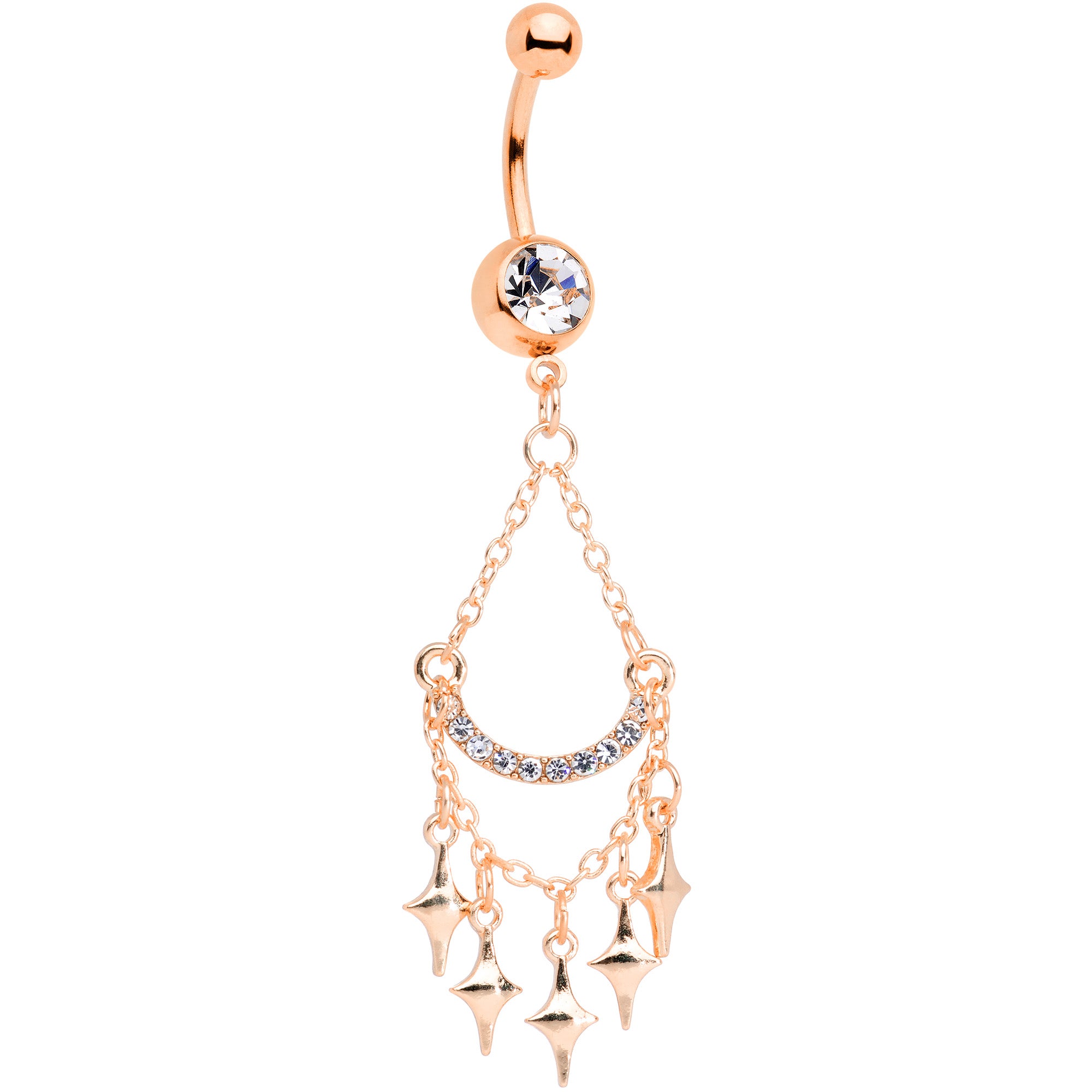 Clear Gem Rose Gold Tone Double Drama Chandelier Dangle Belly Ring