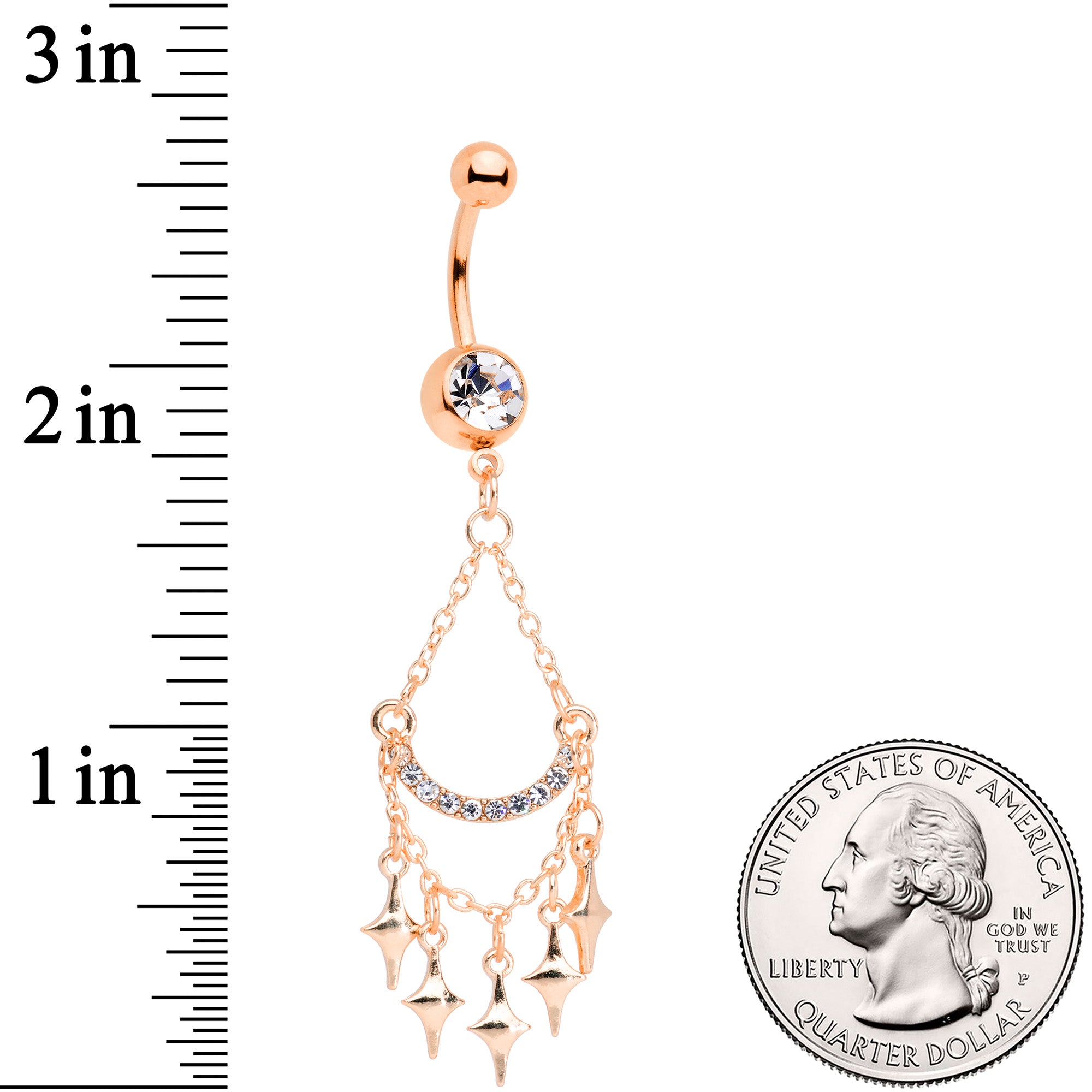 Clear Gem Rose Gold Tone Double Drama Chandelier Dangle Belly Ring