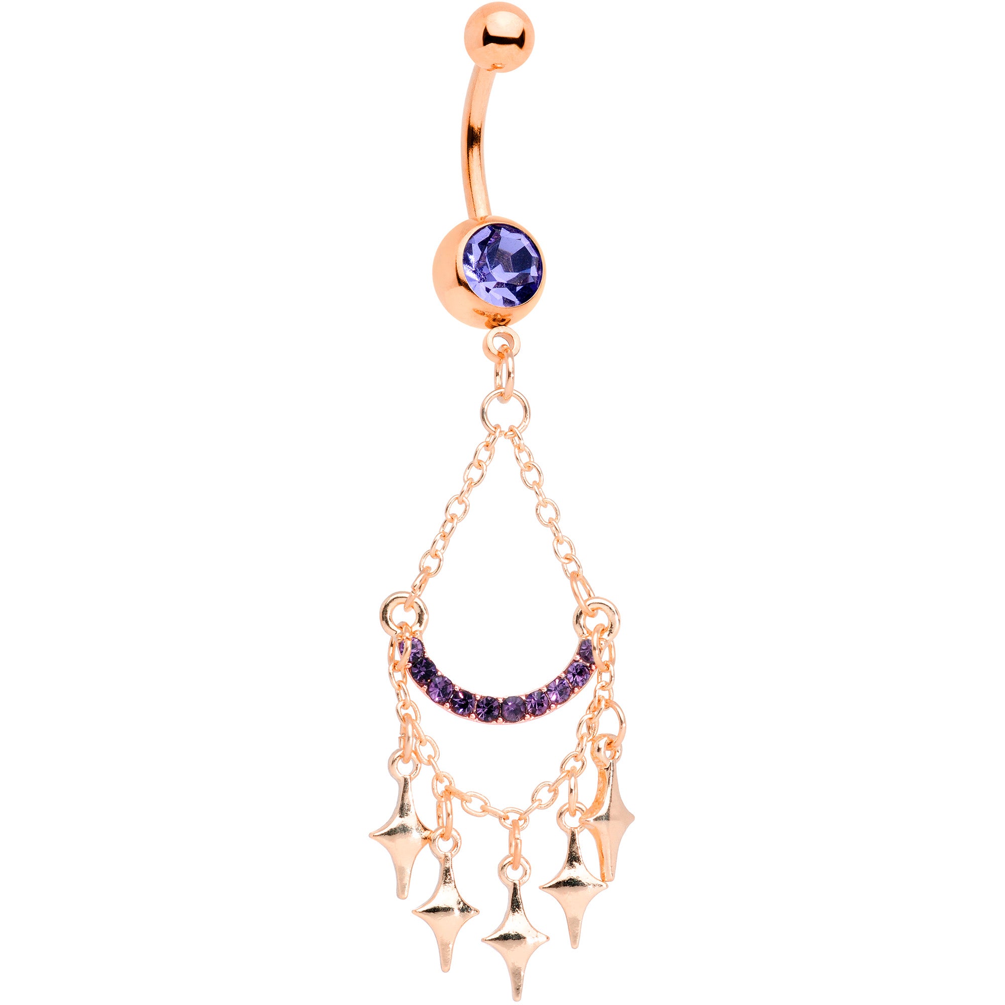 Purple Gem Rose Gold Tone Double Drama Chandelier Dangle Belly Ring