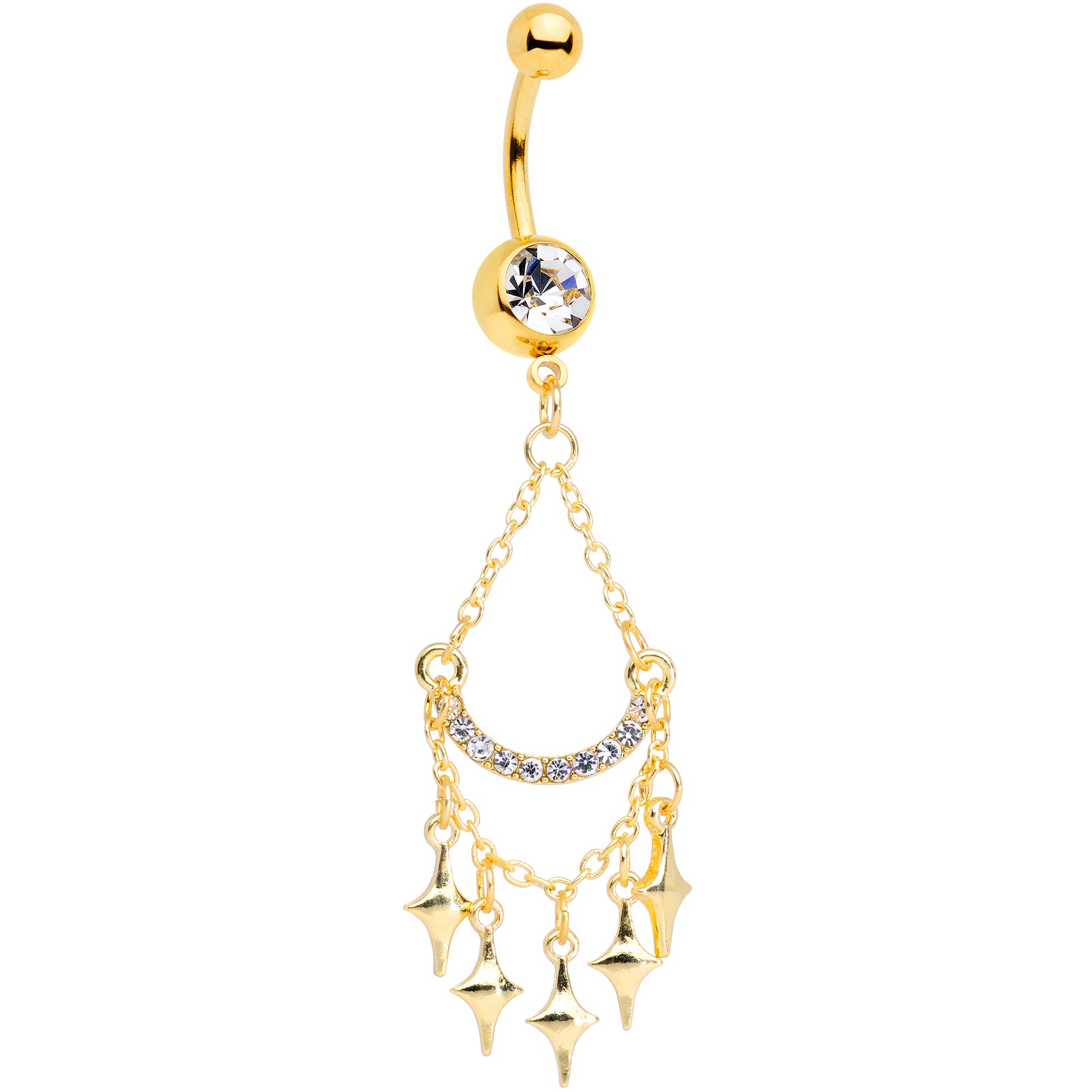 Clear Gem Gold Tone Double Drama Chandelier Dangle Belly Ring