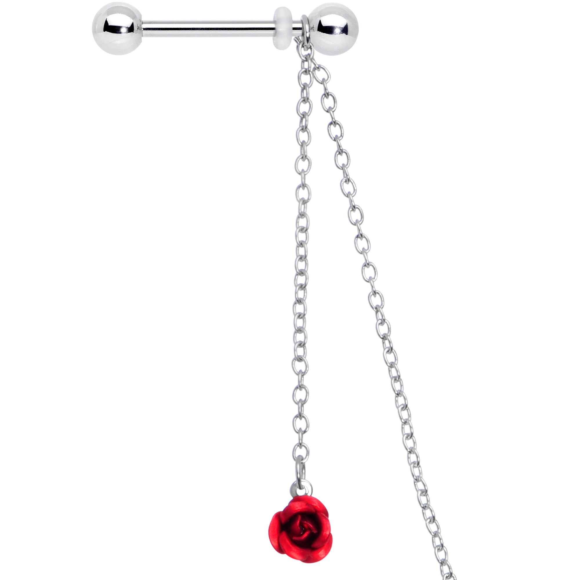 14 Gauge 9/16 Red Rose Flower Valentine Dangle Nipple Chain