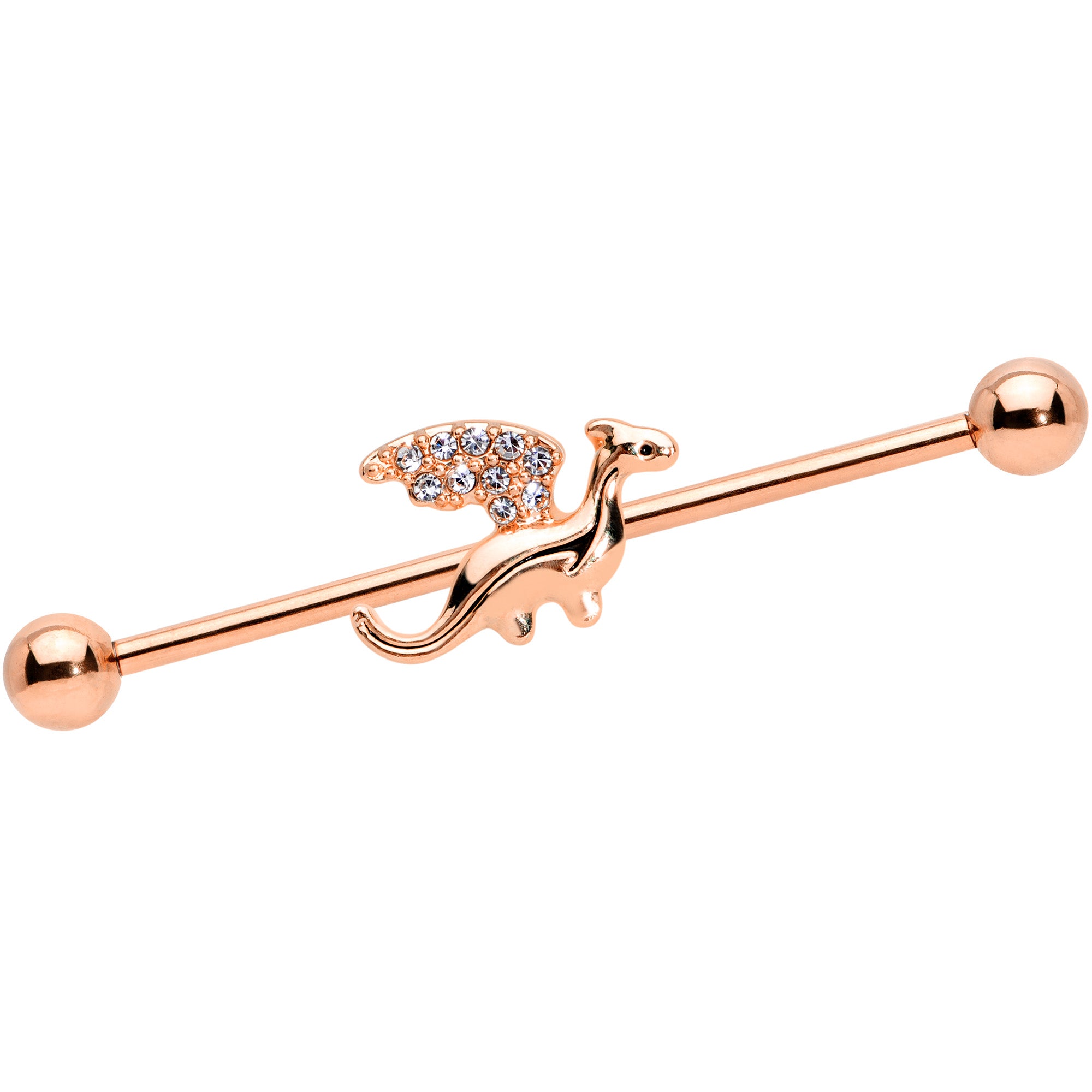 14 Gauge Clear Gem Rose Gold Tone Dragon Industrial Barbell 38mm