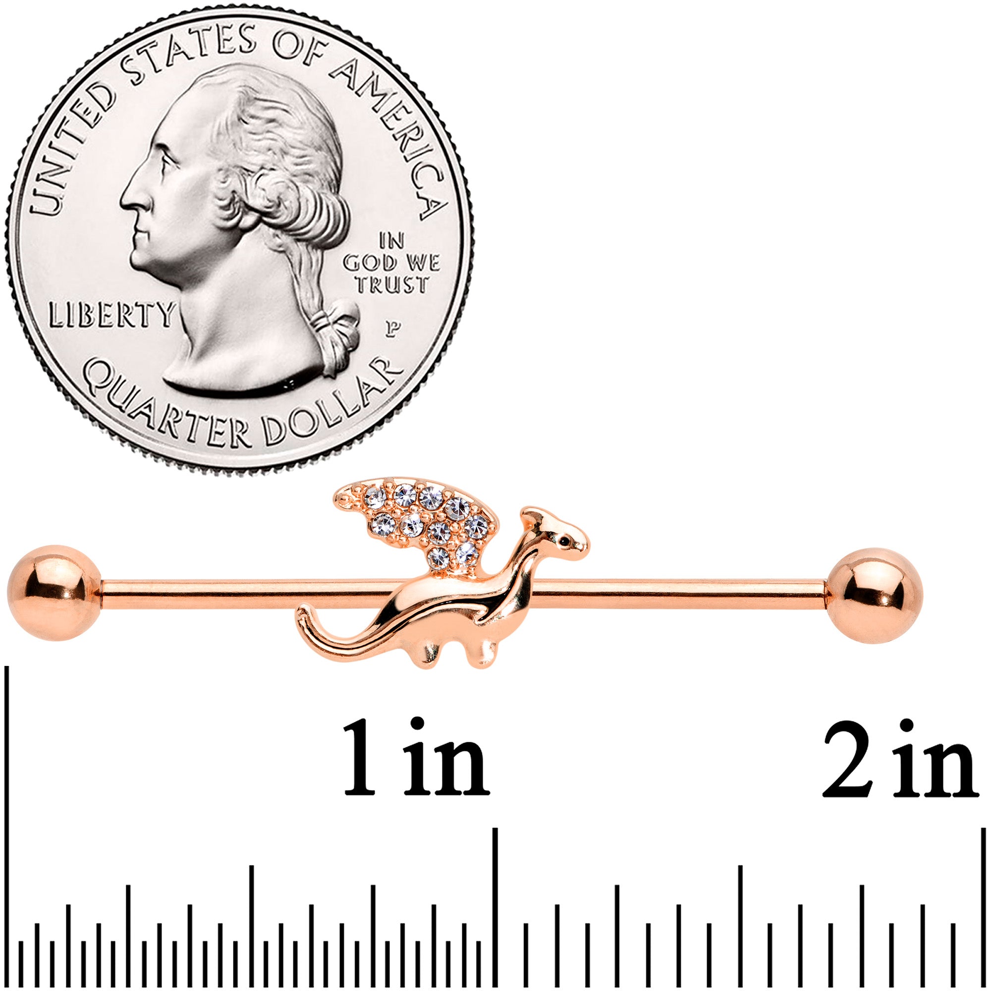 14 Gauge Clear Gem Rose Gold Tone Dragon Industrial Barbell 38mm