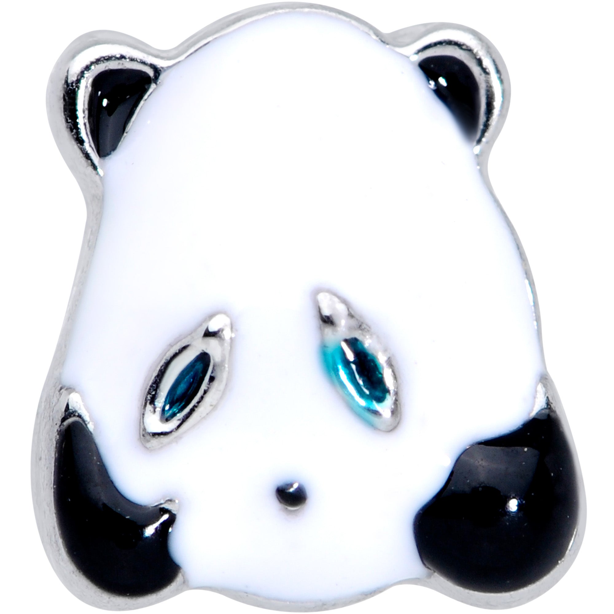 16 Gauge 1/4 Black White Round Panda Bear Cartilage Tragus Earring