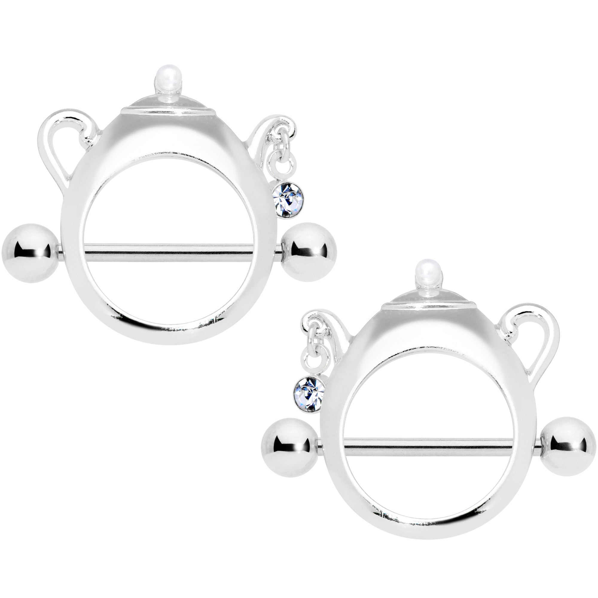 14 Gauge 5/8 Clear Gem Teapot Nipple Shield Set