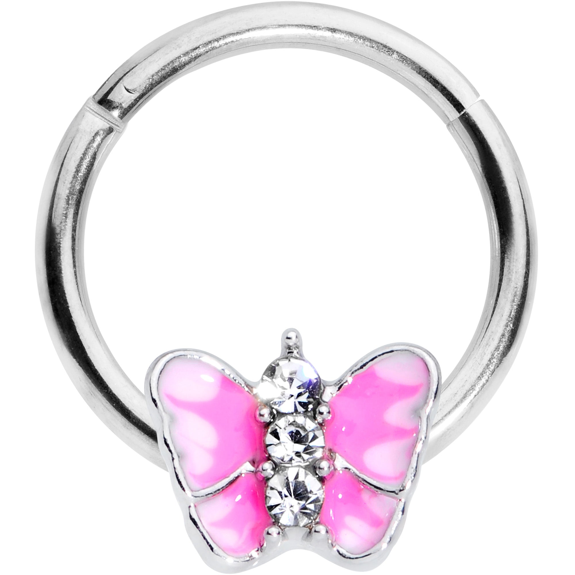 16 Gauge 3/8 Clear Gem Pink Butterfly Septum Ring