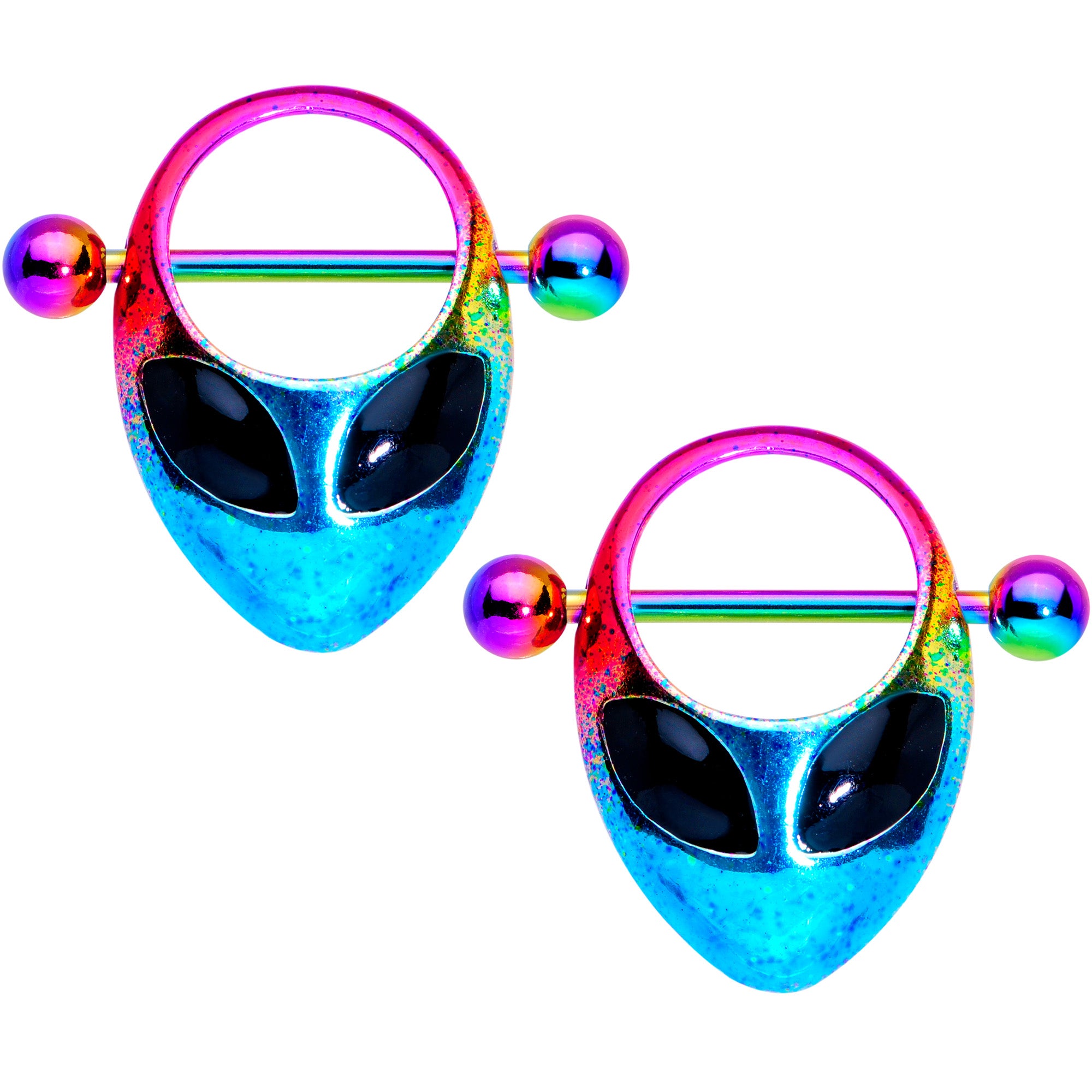 14 Gauge 9/16 Rainbow Space Alien Nipple Shield Set