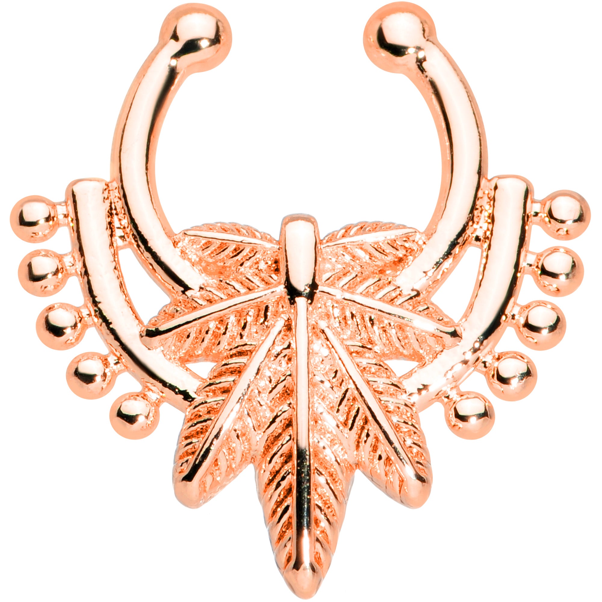 Rose Gold Tone Ornate Pot Leaf Clip On Fake Septum Ring