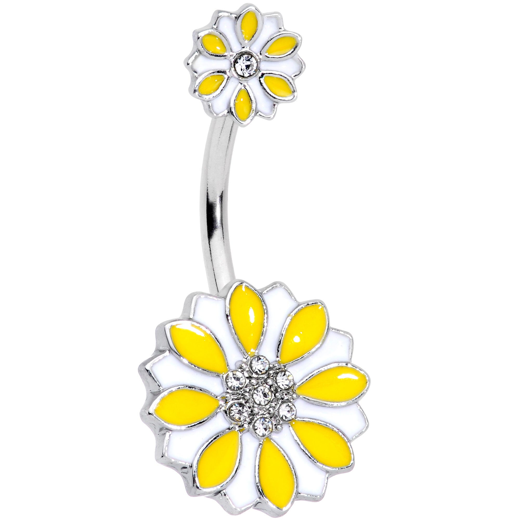 Aurora Gem Yellow White Flower Double Mount Belly Ring