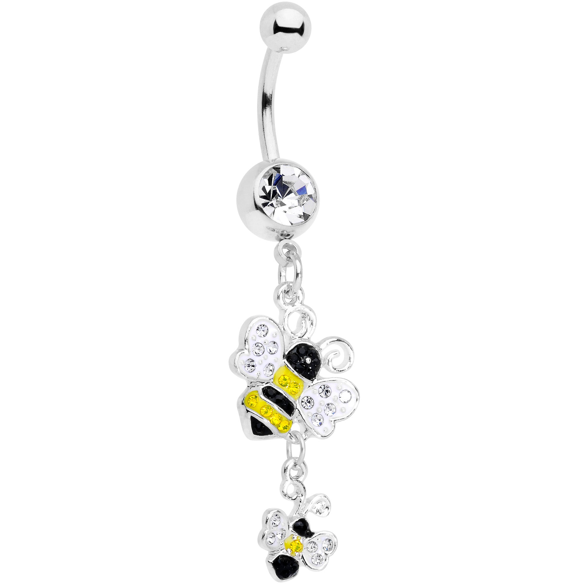 Clear Yellow Black Gem Happy Honey Bees Dangle Belly Ring