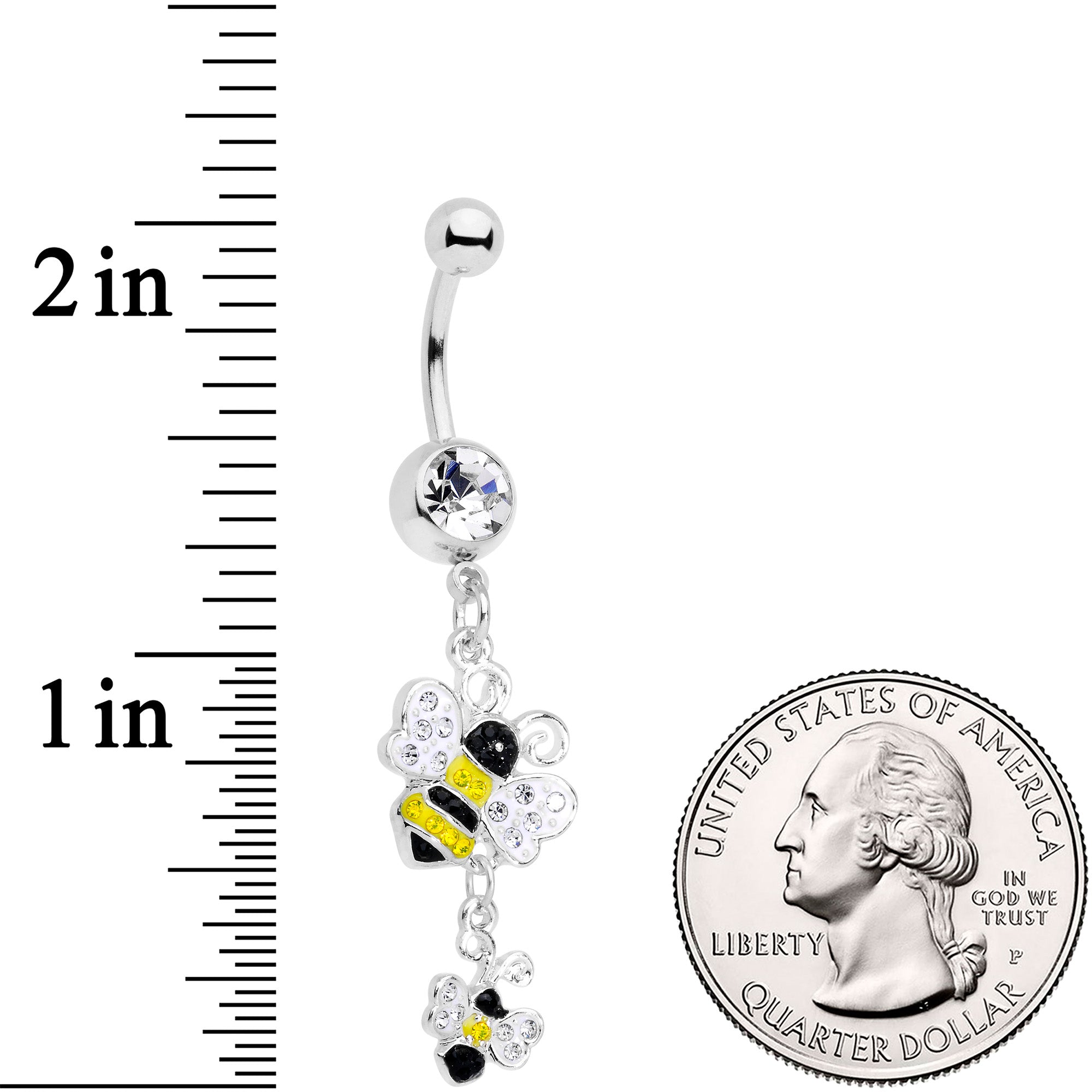 Clear Yellow Black Gem Happy Honey Bees Dangle Belly Ring