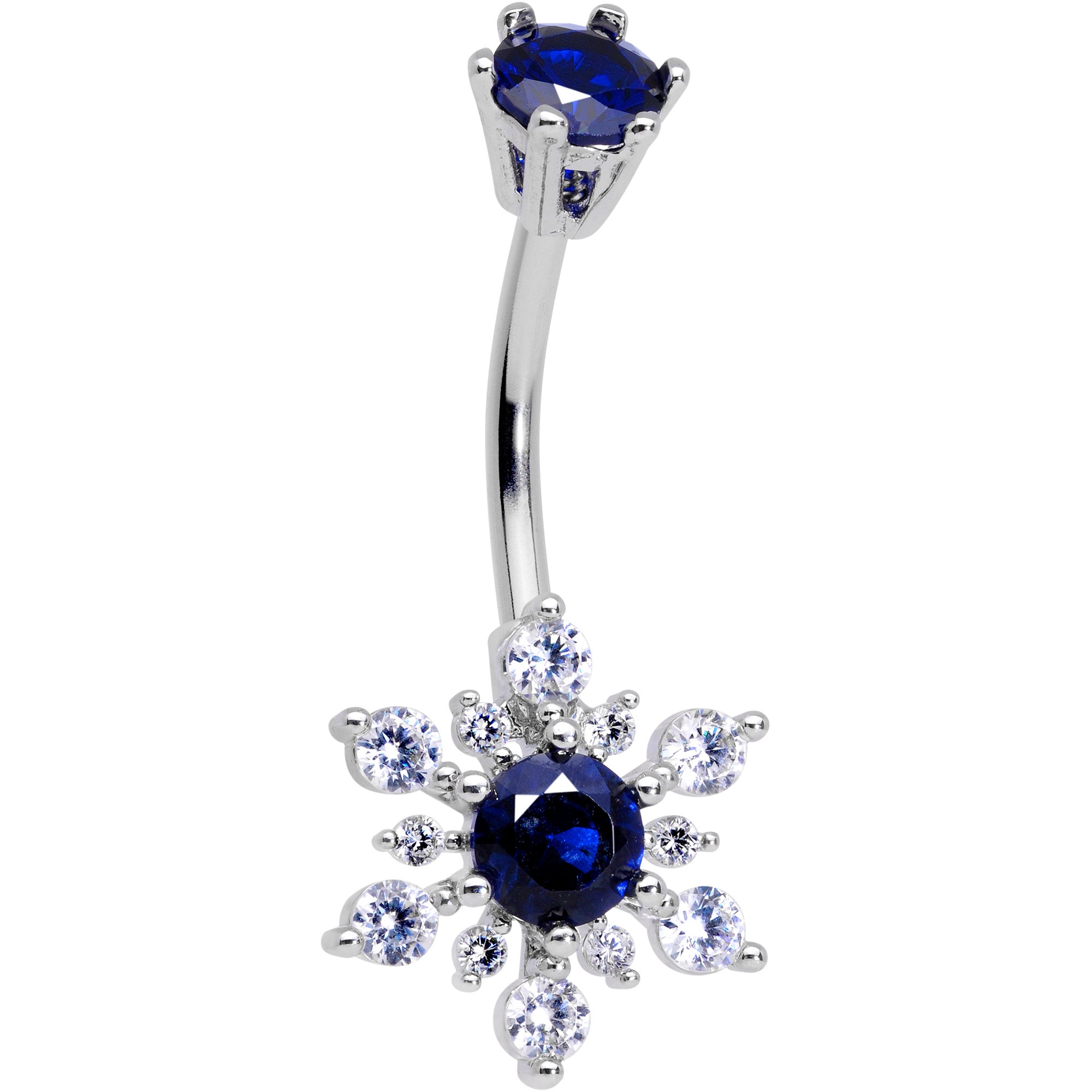 Clear Blue CZ Gem Snowflake Christmas Belly Ring