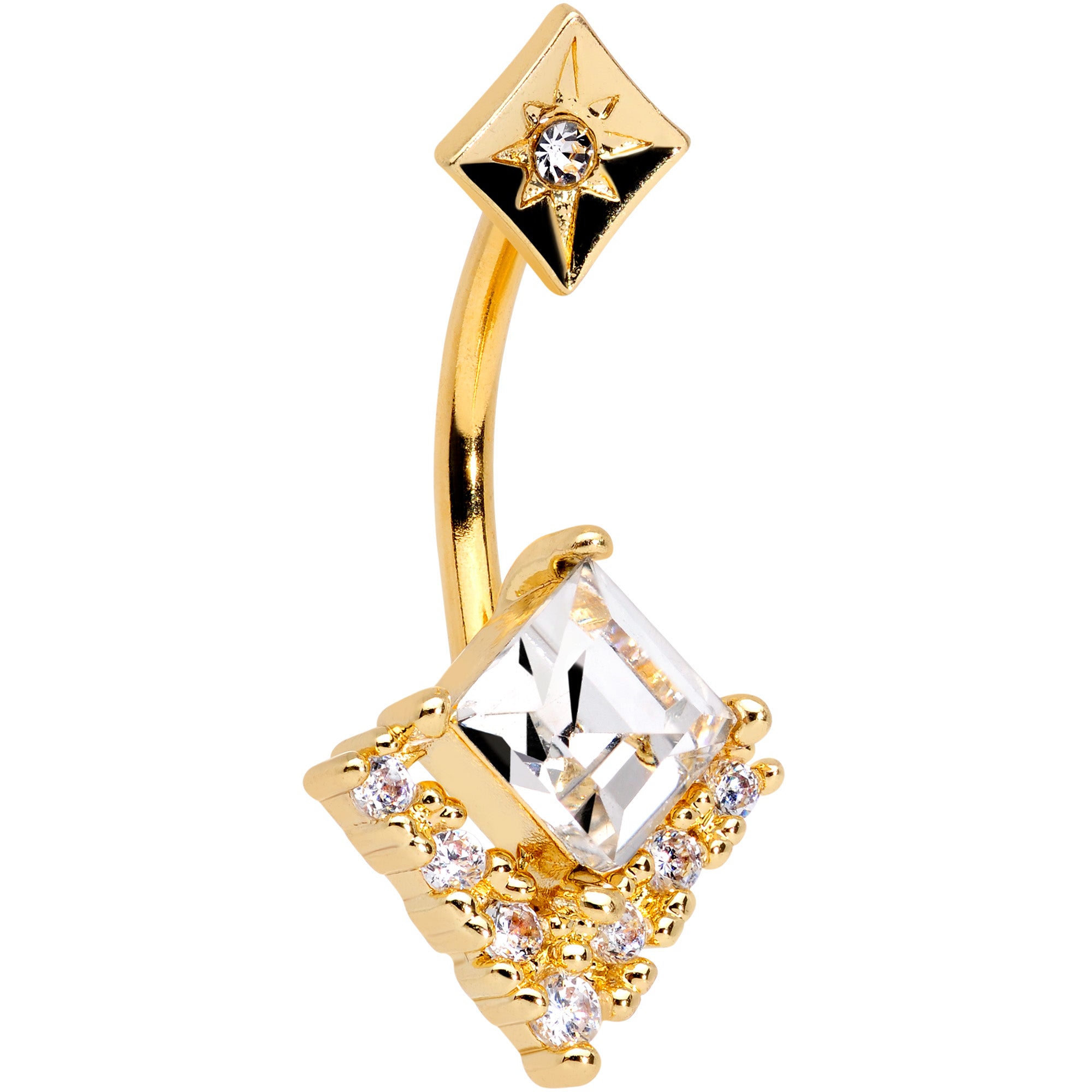 Clear CZ Gem Gold Tone Chevron Belly Ring