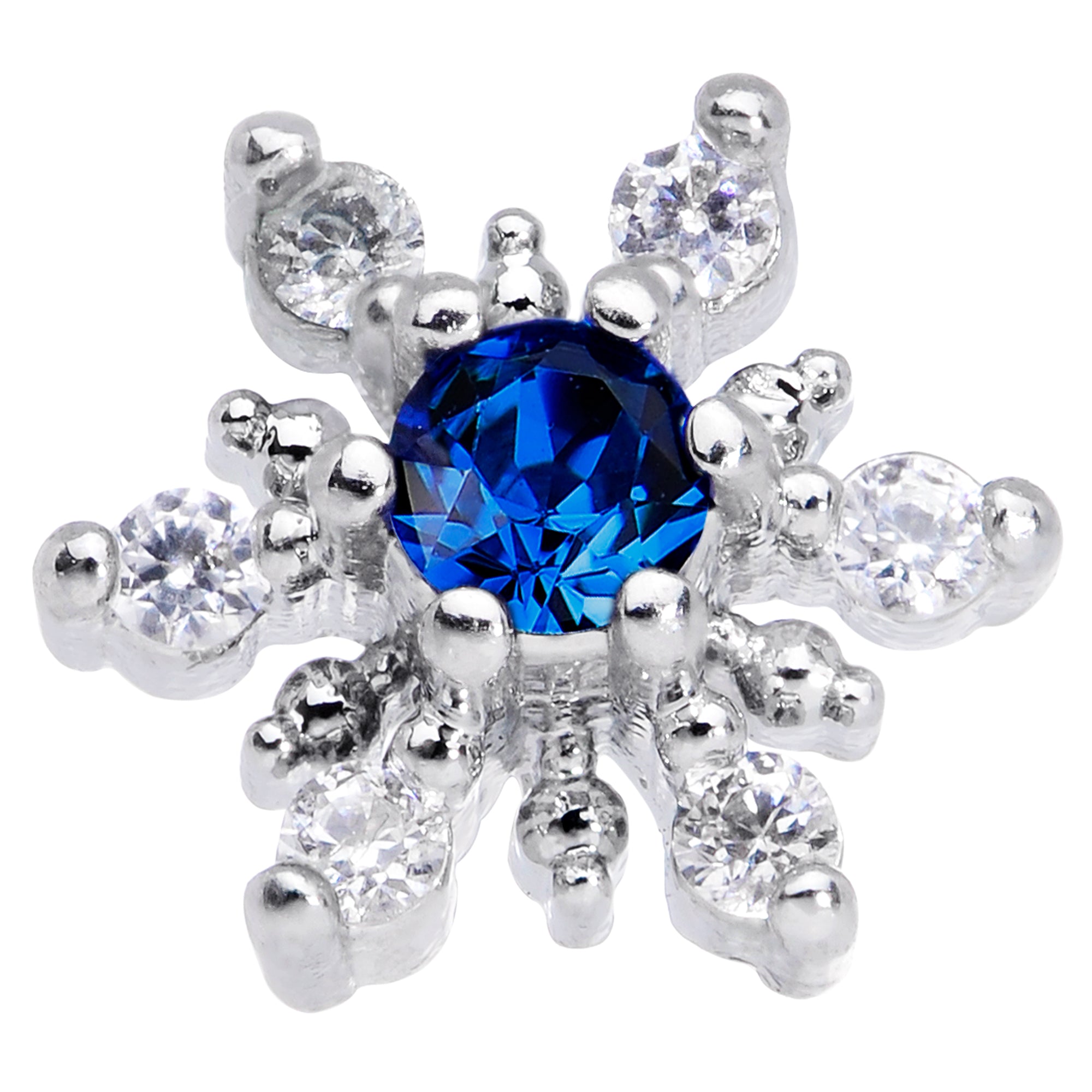 20 Gauge 5/16 Clear Blue CZ Gem Snowflake Christmas Nose Bone