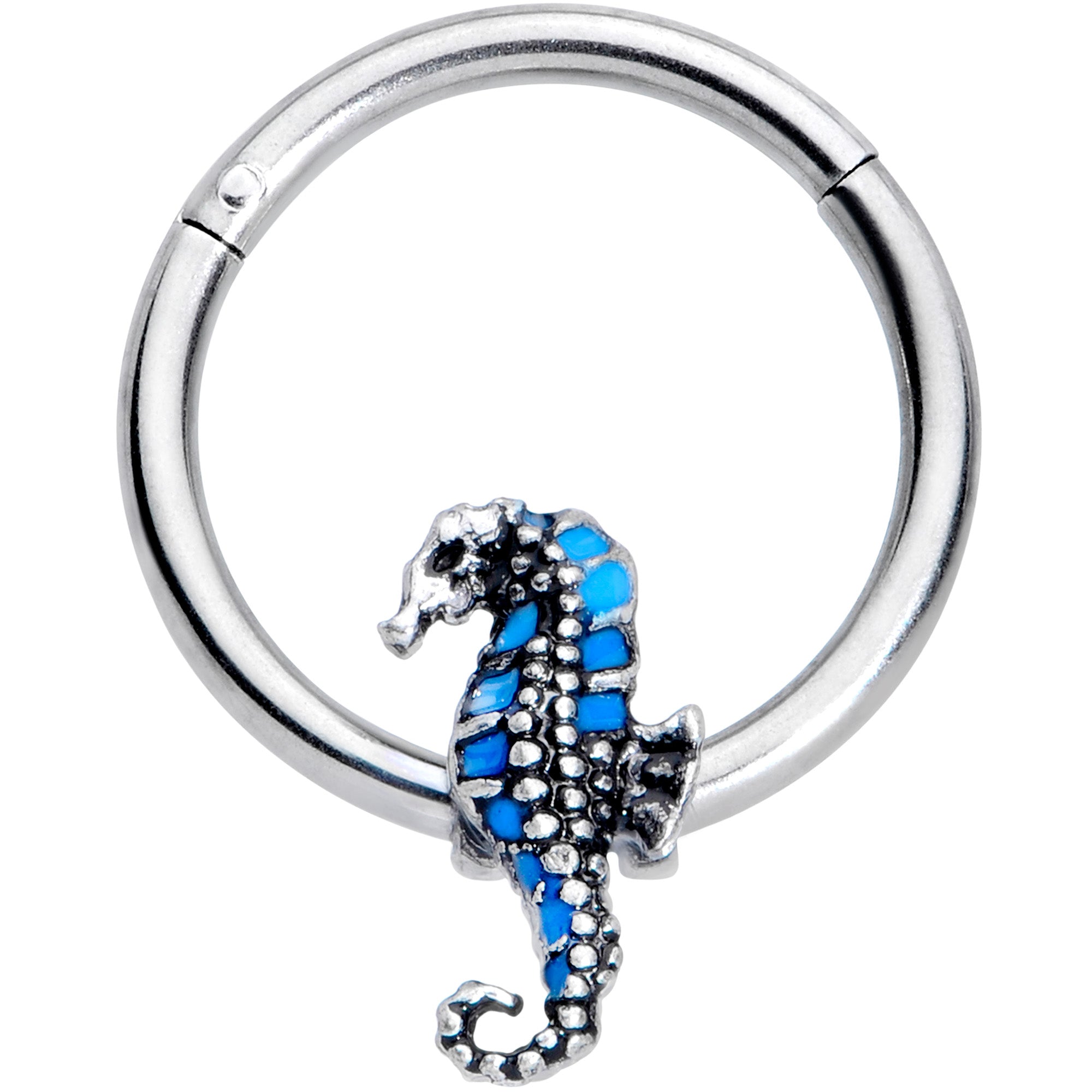 16 Gauge 3/8 Tiny Seahorse Nautical Hinged Segment Ring