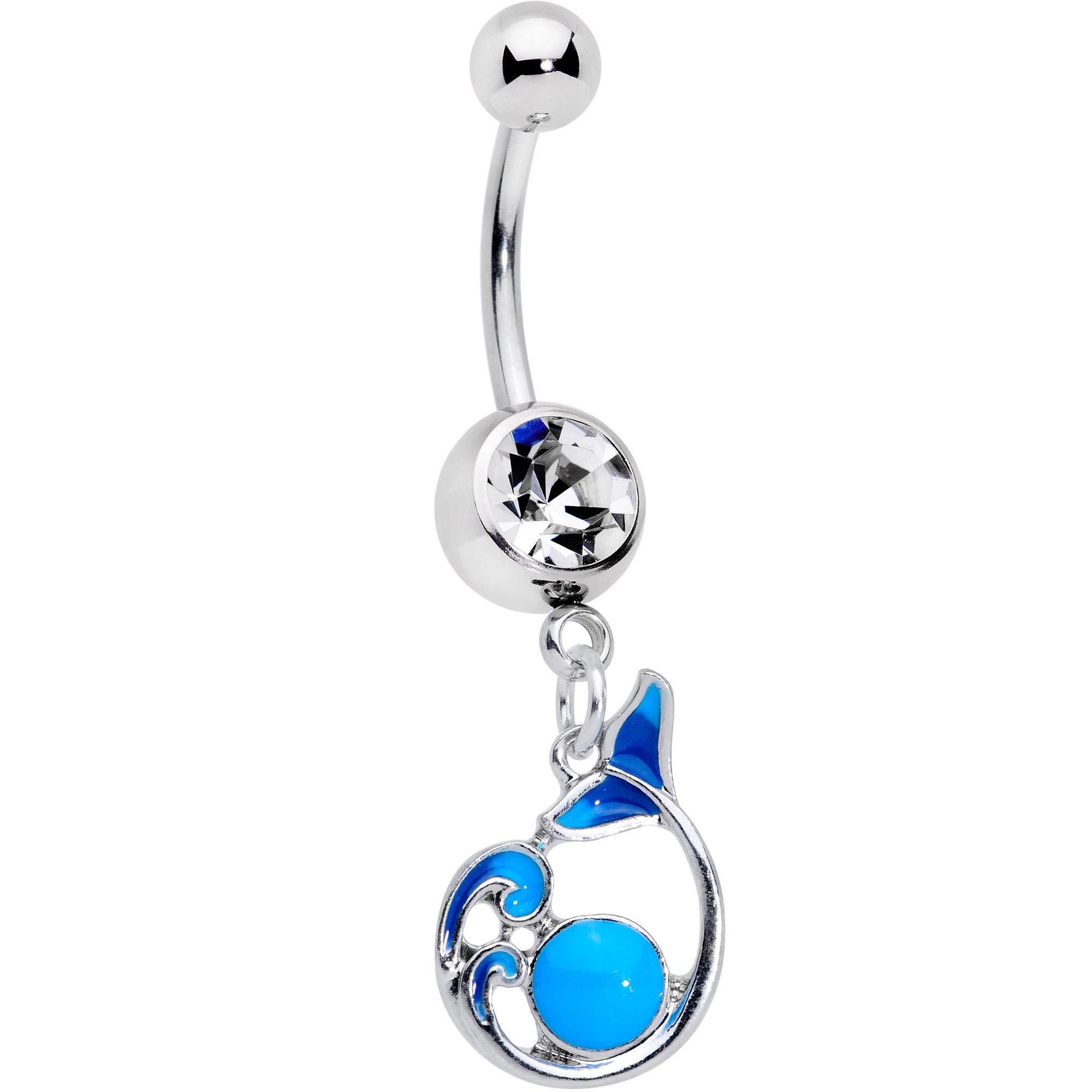 Clear Gem Whale in the Water Nautical Dangle Belly Ring