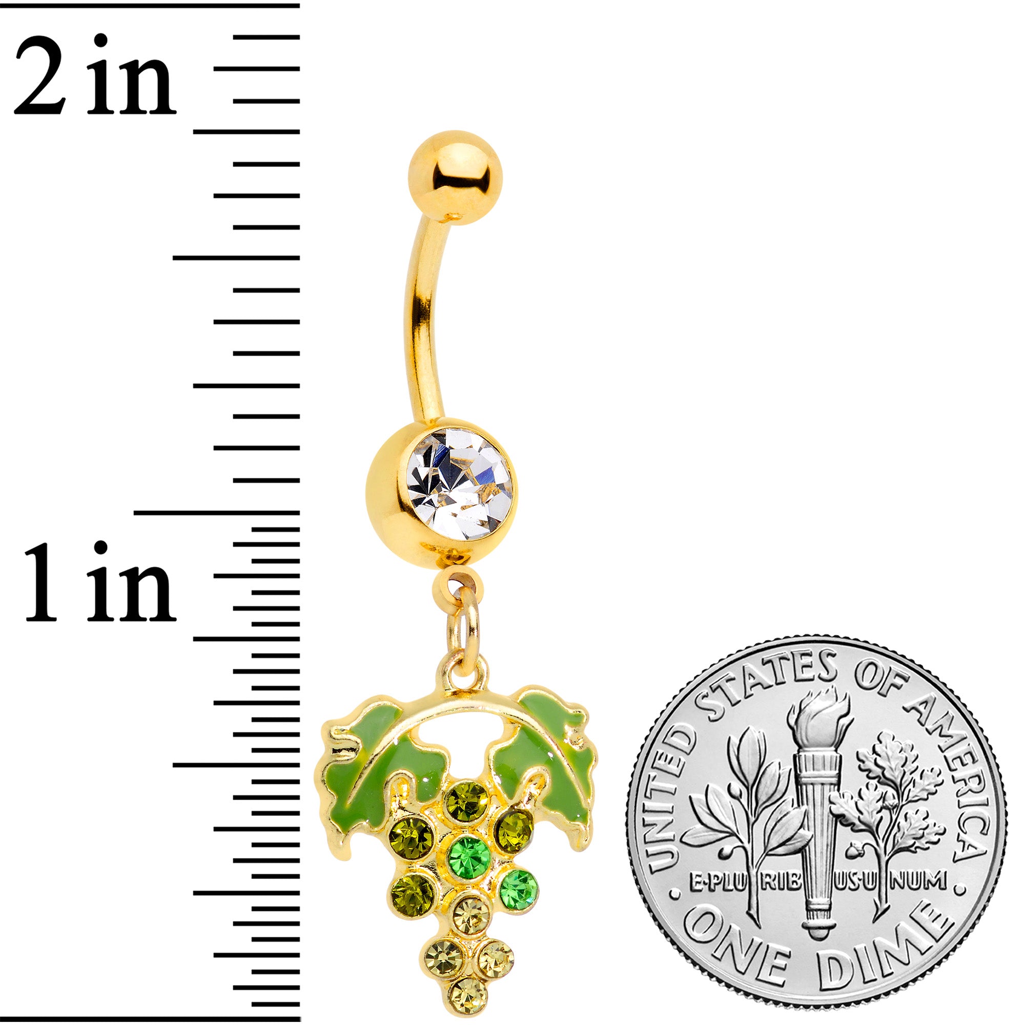 Clear Green Gem Gold Tone Bunch of Grapes Dangle Belly Ring