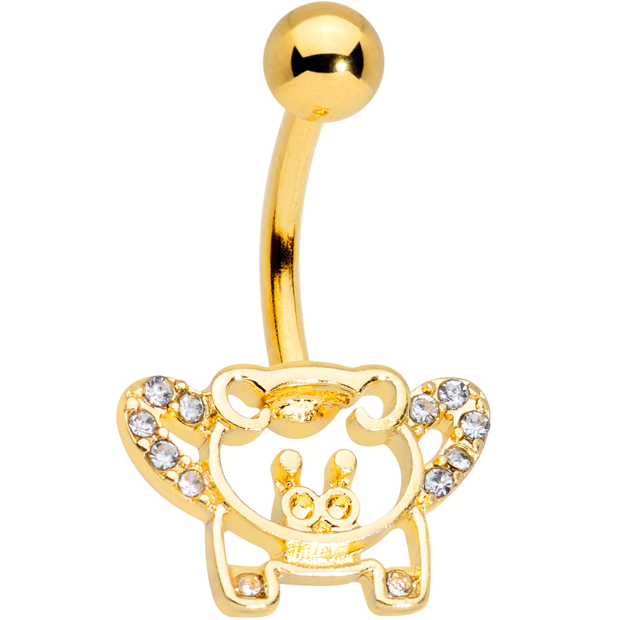 Clear Gem Gold Tone Flying Pigs Belly Ring