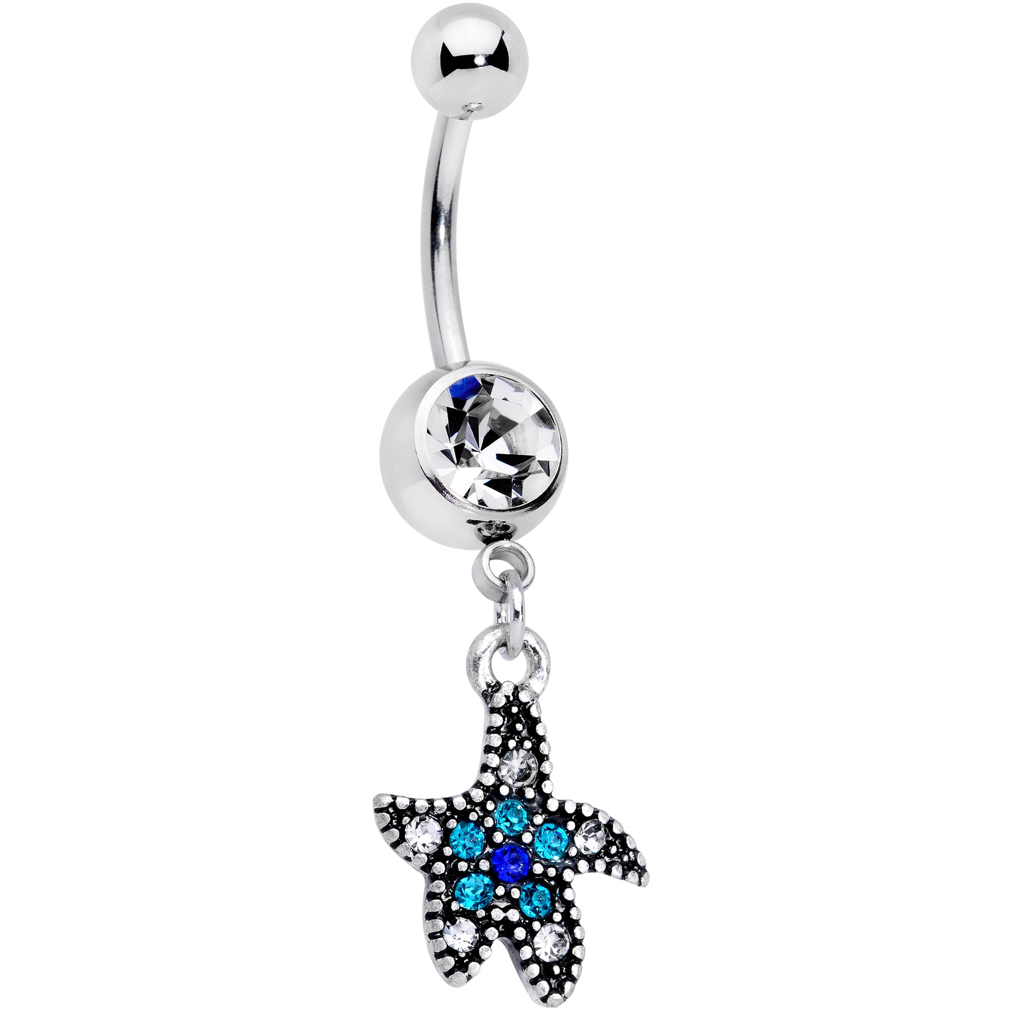 Clear Blue Gem Nautical Starfish Dangle Belly Ring