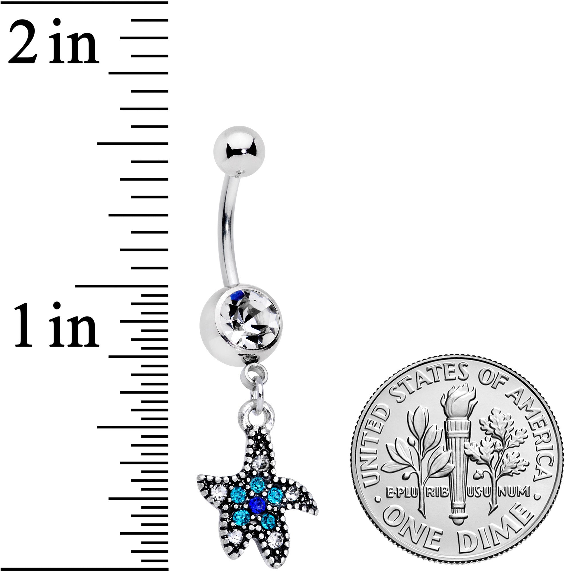 Clear Blue Gem Nautical Starfish Dangle Belly Ring