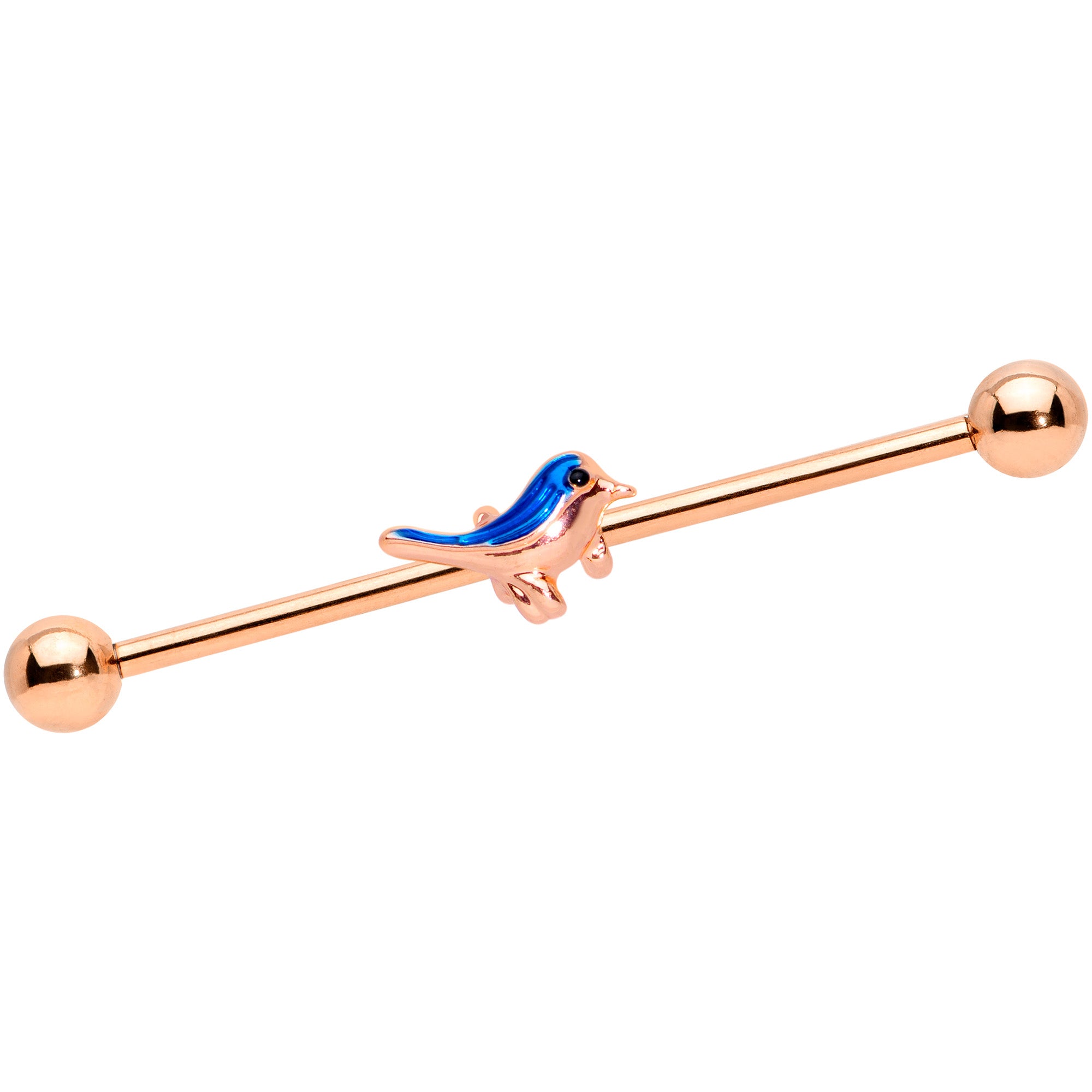 14 Gauge Rose Gold Tone Blue Bird Industrial Barbell 38mm