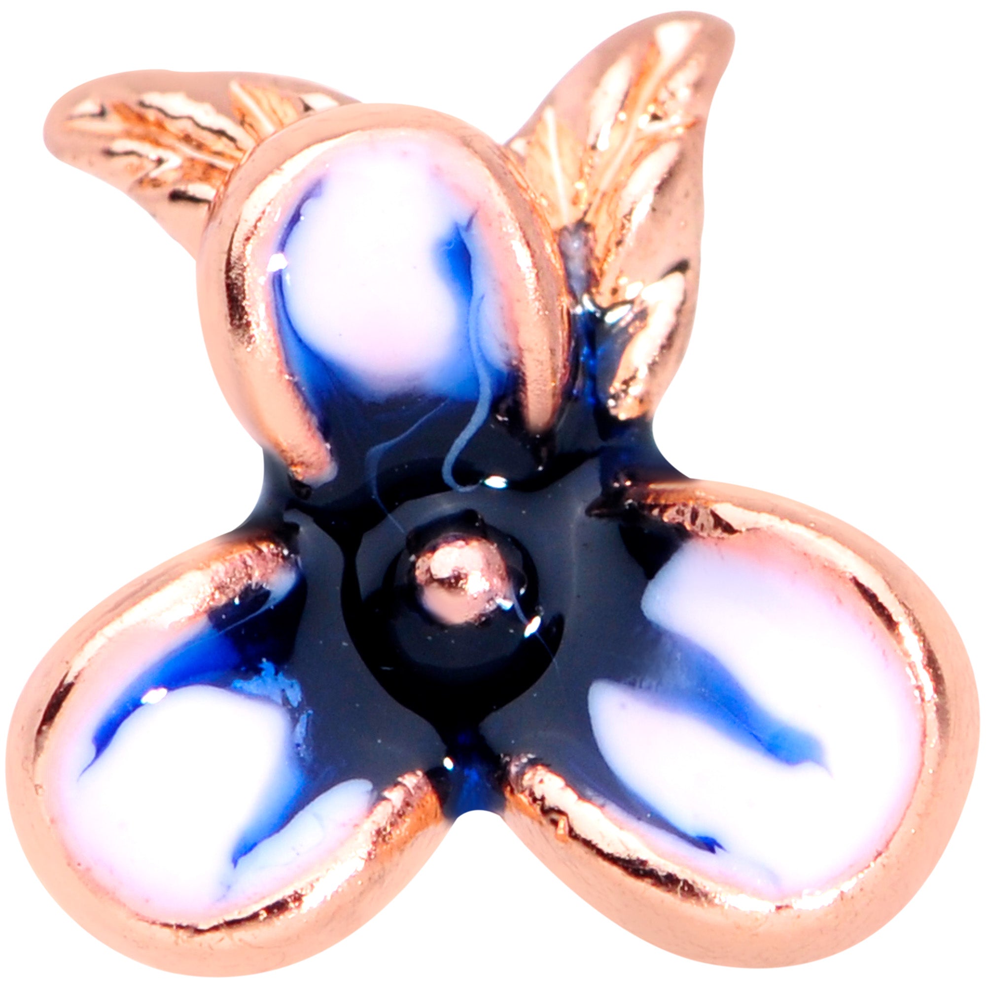 16 Gauge 5/16 Rose Gold Tone Blue Tropical Flower Labret Monroe Tragus