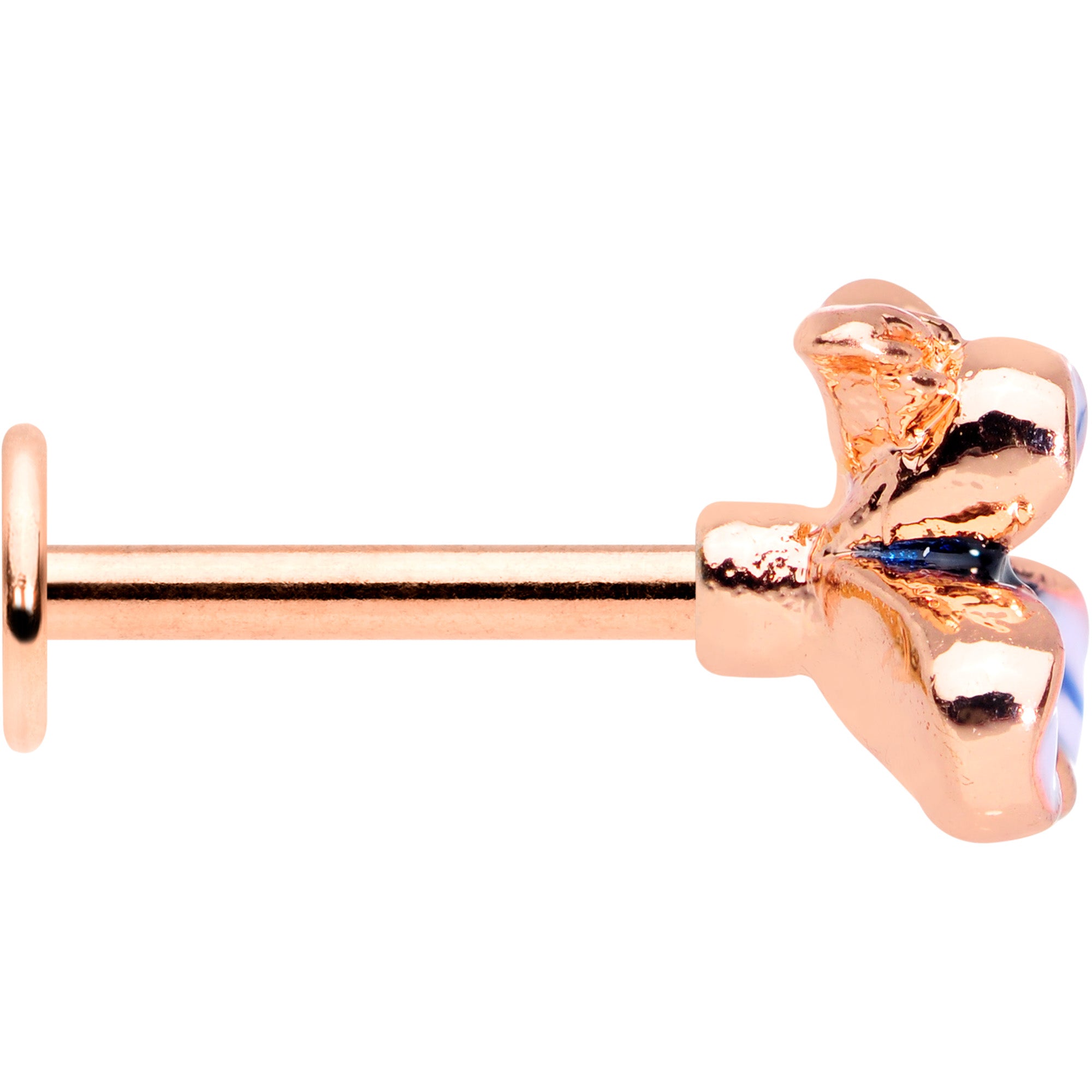 16 Gauge 5/16 Rose Gold Tone Blue Tropical Flower Labret Monroe Tragus