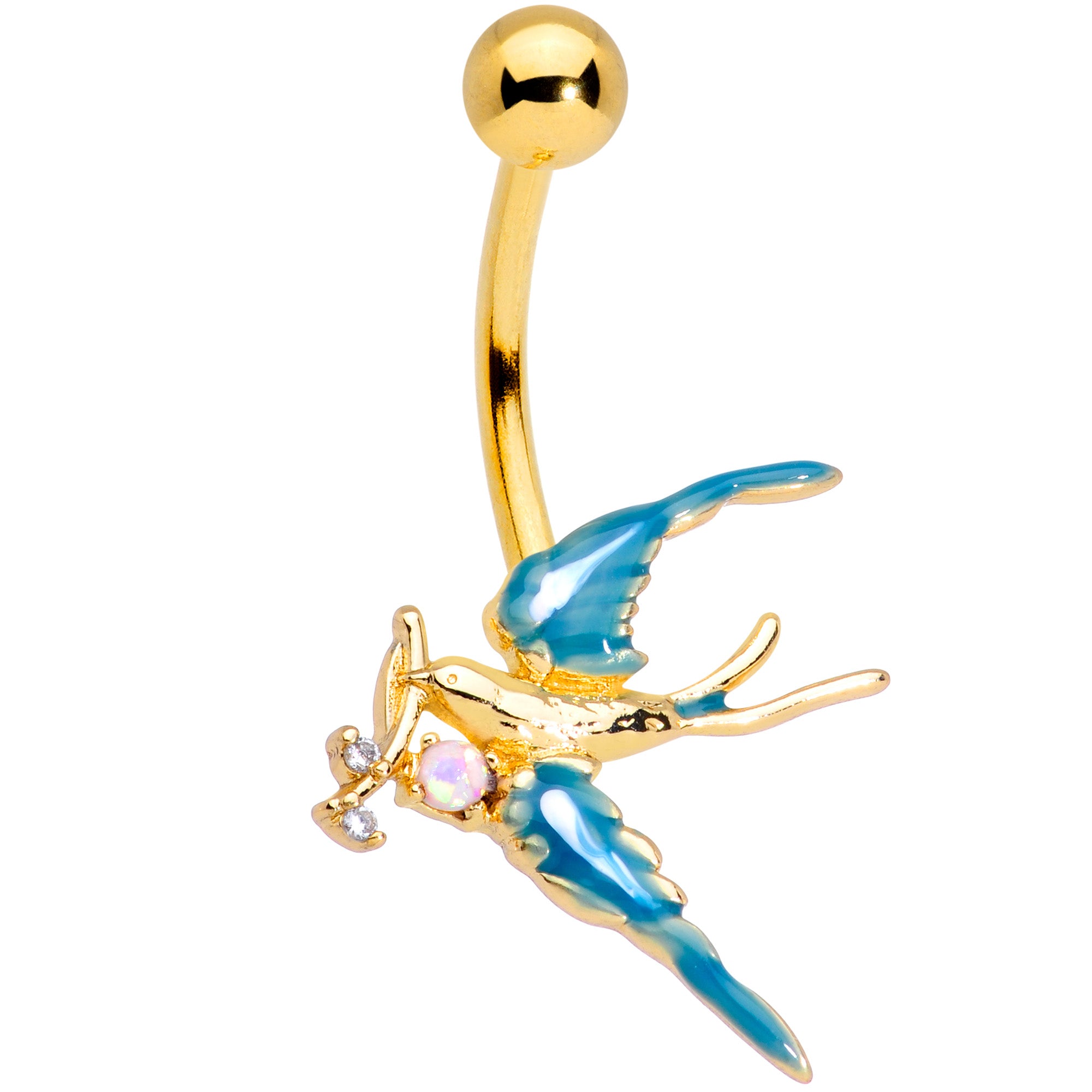 Clear CZ Gem Gold Tone Swallow Bird Belly Ring