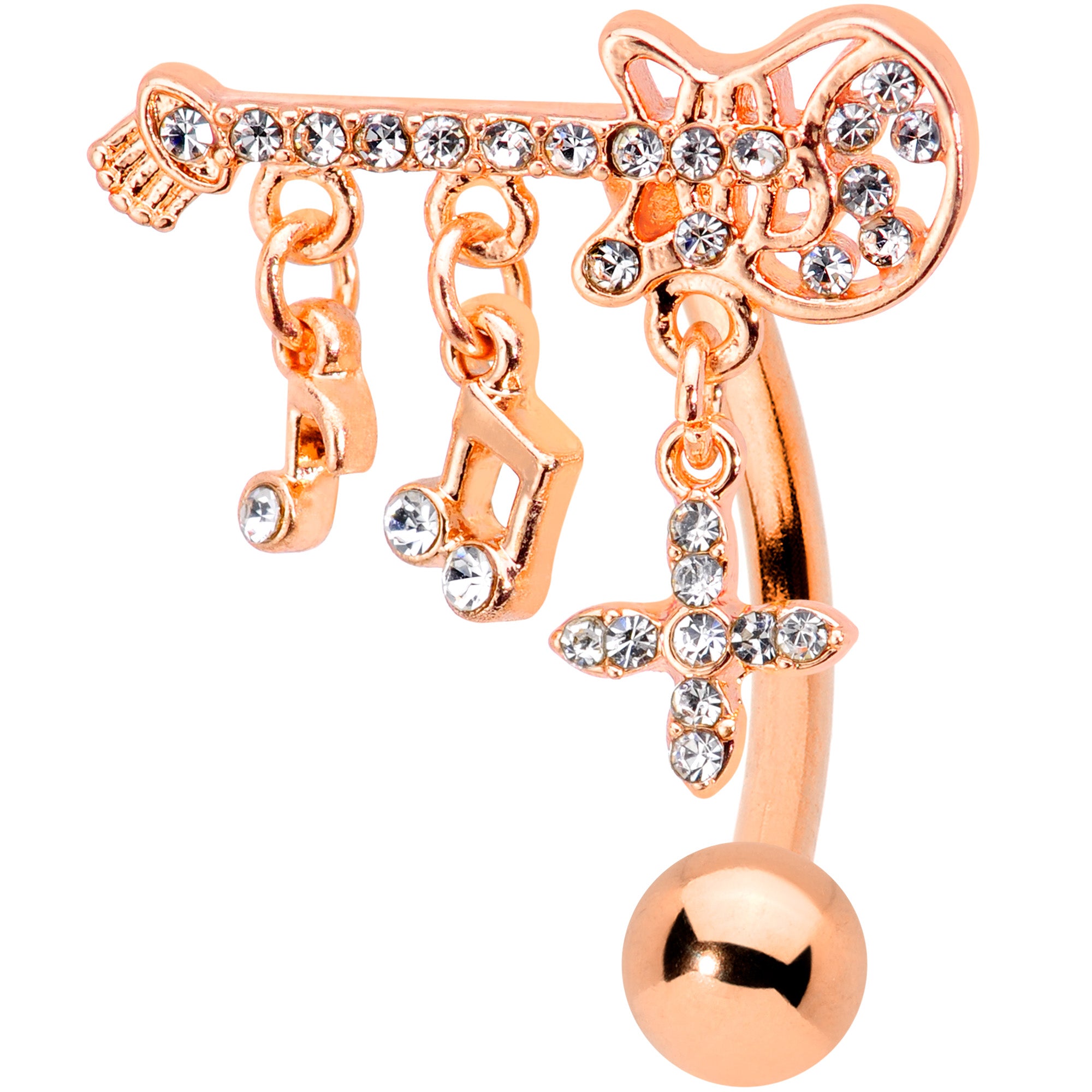 Clear CZ Gem Rose Gold Tone Rock Star Music Guitar Belly Ring