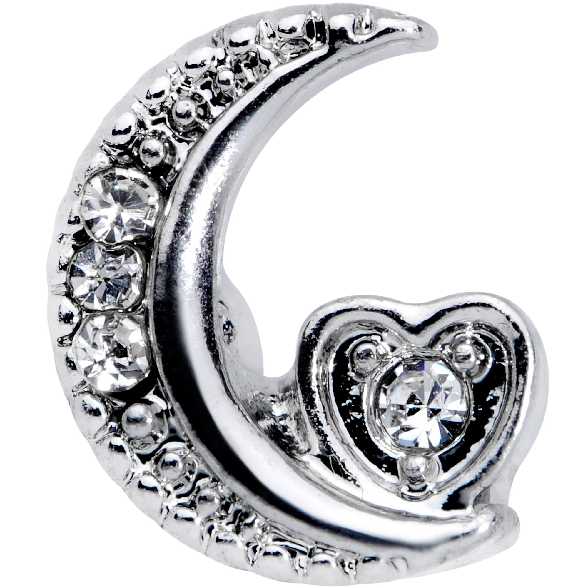 16 Gauge 1/4 Clear CZ Gem Moon Heart Cartilage Earring