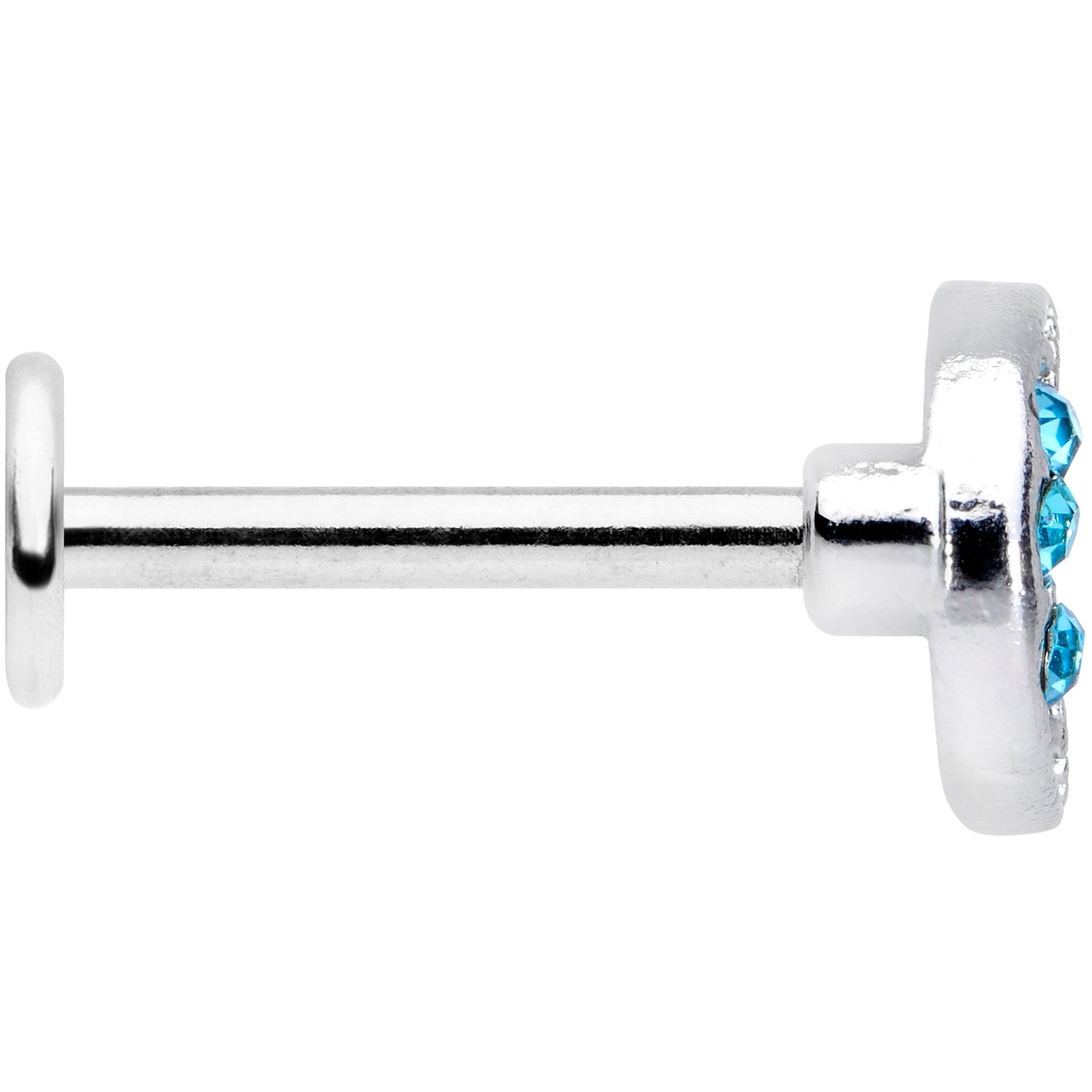 16 Gauge 5/16 Aqua CZ Gem Crescent Moon Heart Labret Monroe Tragus