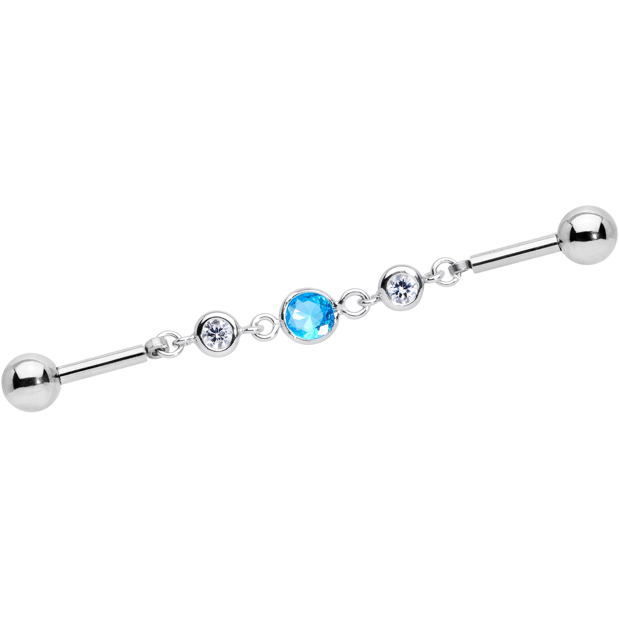 14 Gauge Clear Aqua Gem Lovely Links Double Industrial Barbell 40mm