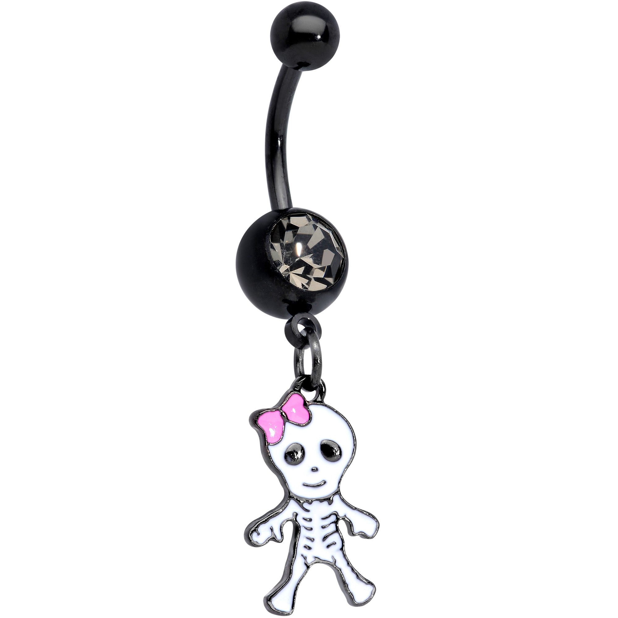 Clear Gem Skeleton Girl Halloween Dangle Belly Ring