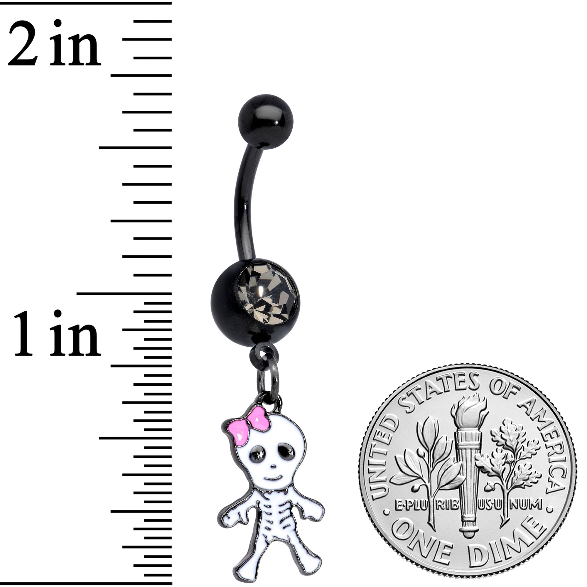 Clear Gem Skeleton Girl Halloween Dangle Belly Ring