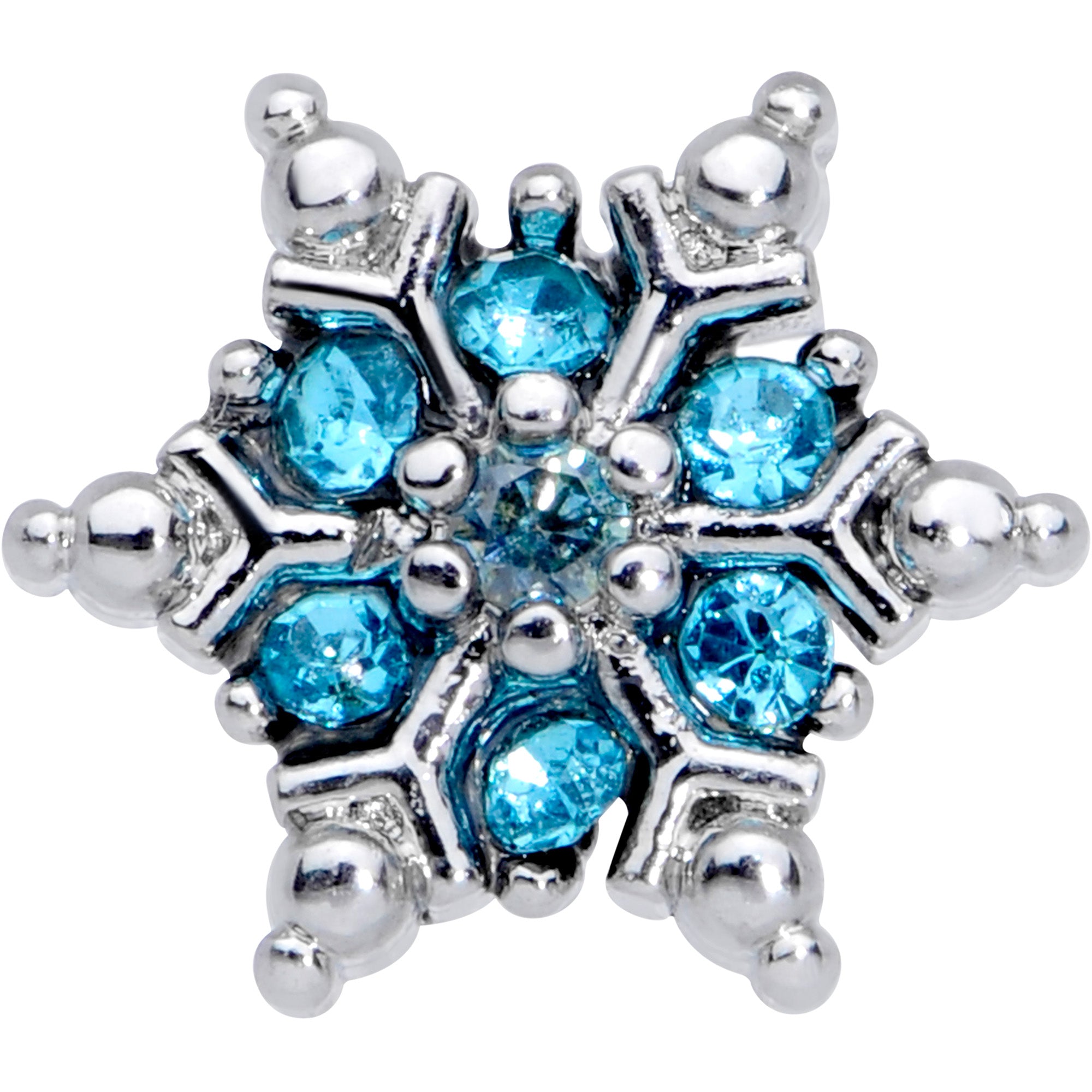 16 Gauge 5/16 Aqua CZ Gem Snowflake Christmas Labret Monroe Tragus