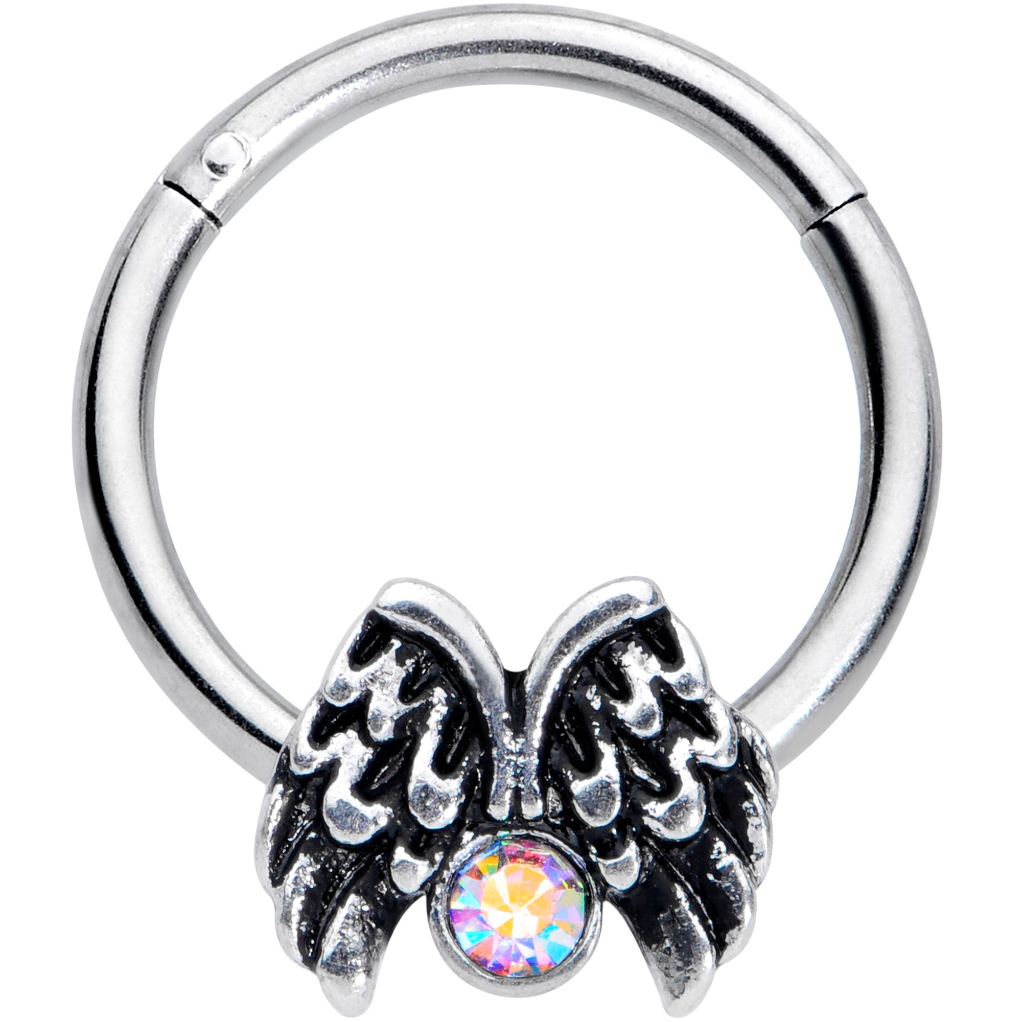 16 Gauge 3/8 Aurora Gem Holiday Angels Wings Hinged Segment Ring