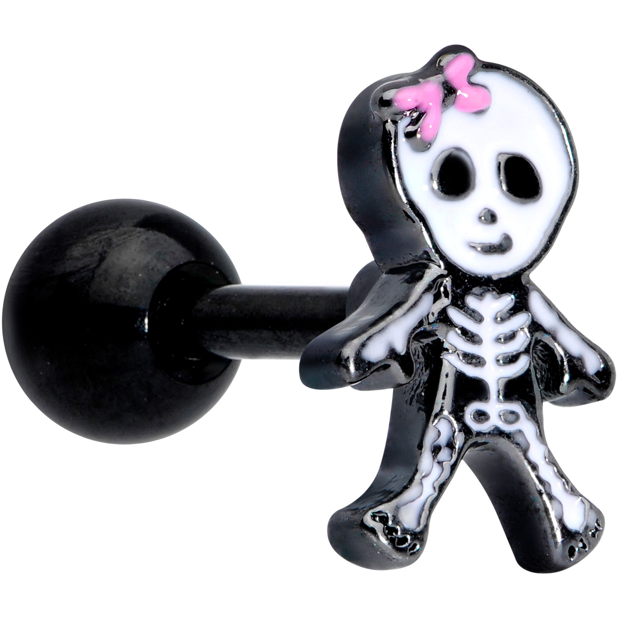 16 Gauge 1/4 Black PVD Skeleton Girl Halloween Cartilage Tragus