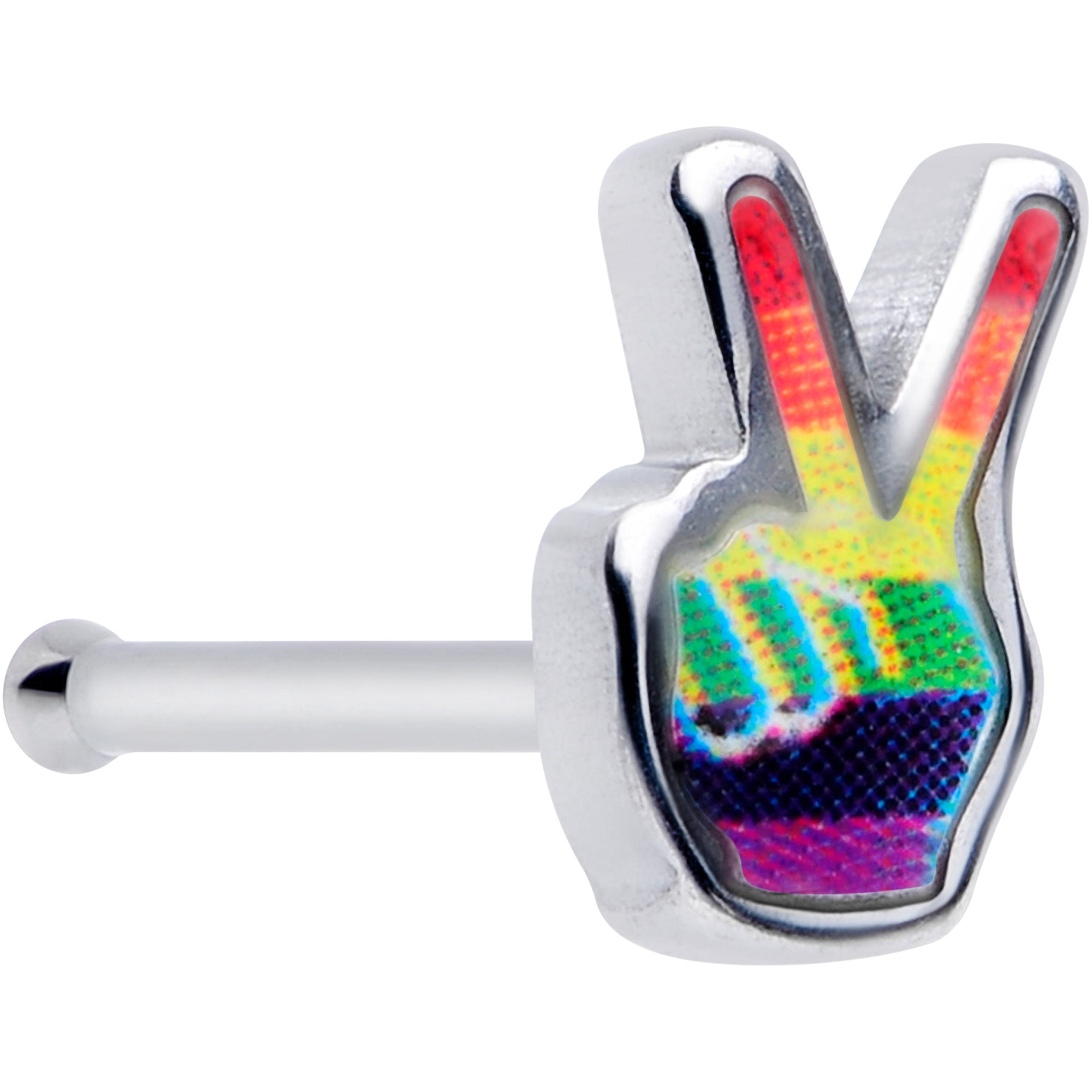 20 Gauge 5/16 Rainbow Gay Pride Peace Sign Nose Bone