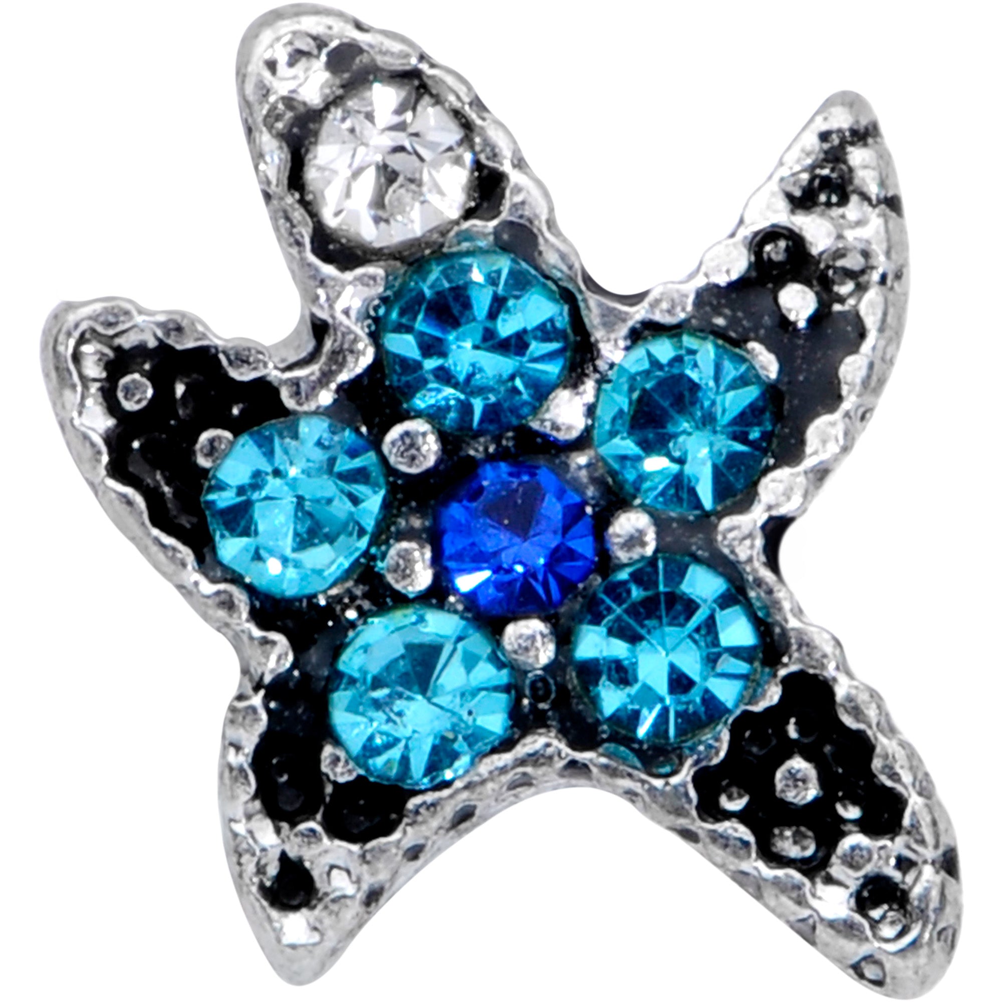 16 Gauge 1/4 Aqua Blue Gem Starfish Cartilage Tragus Earring