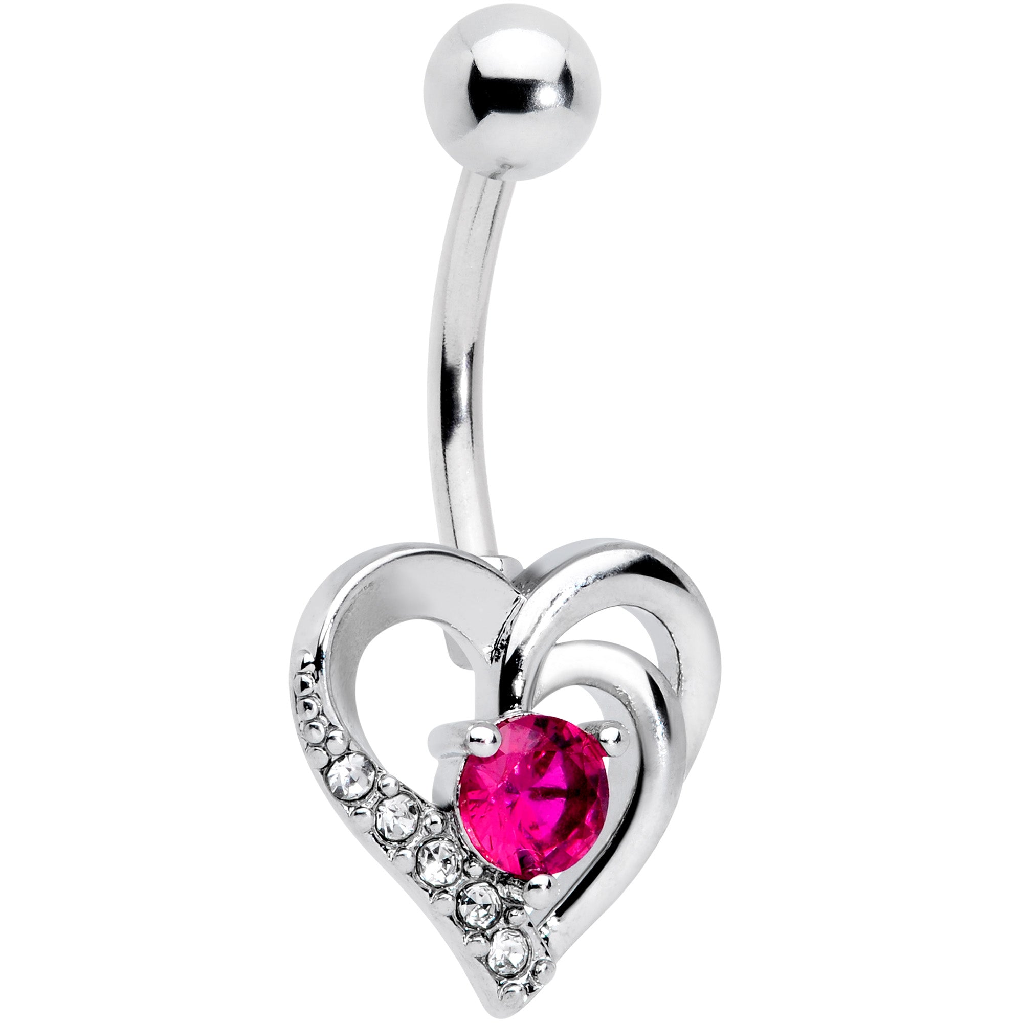 Clear Hot Pink Gem Swirling Heart Valentines Day Belly Ring