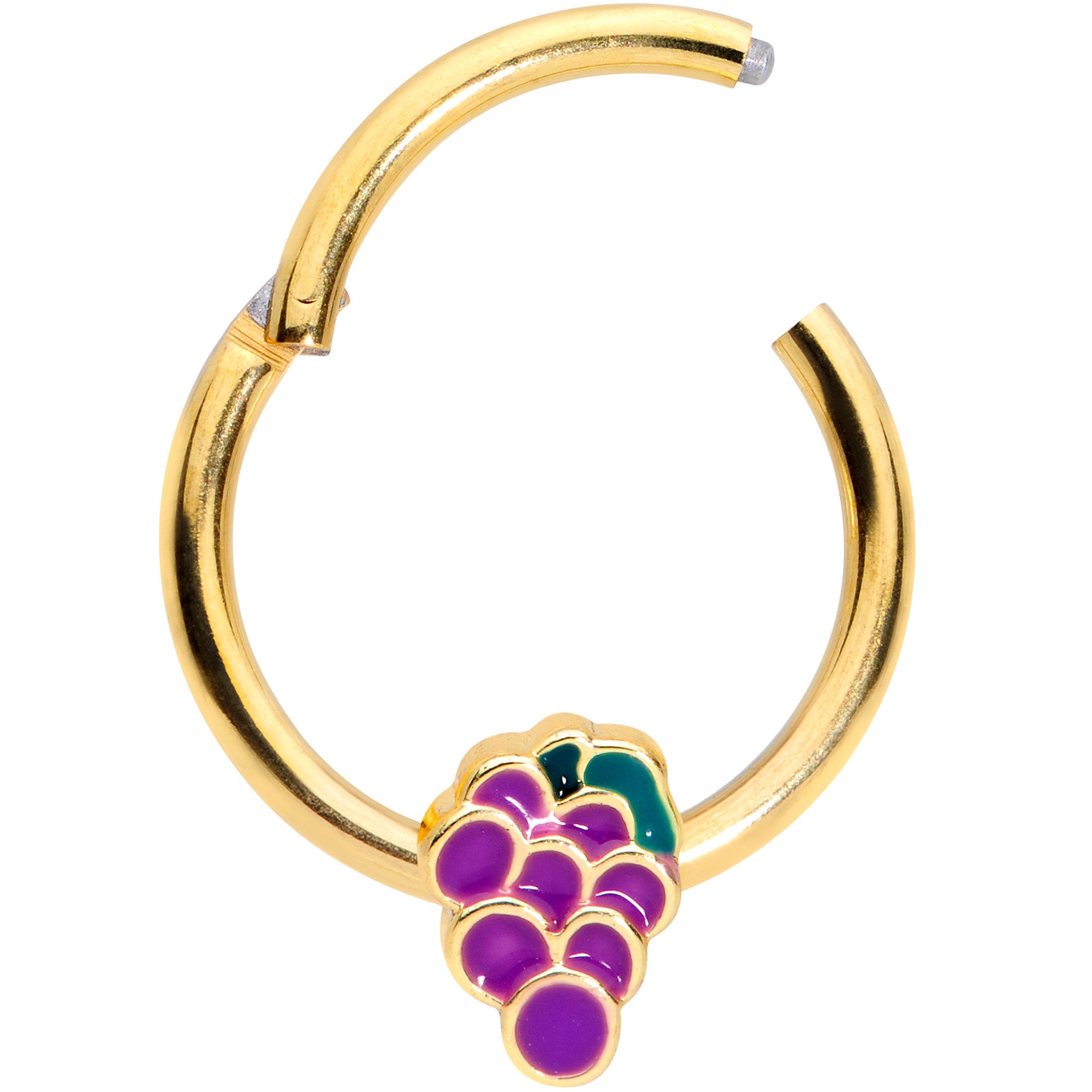 16 Gauge 3/8  Gold Tone Sweet Purple Grapes Hinged Segment Ring