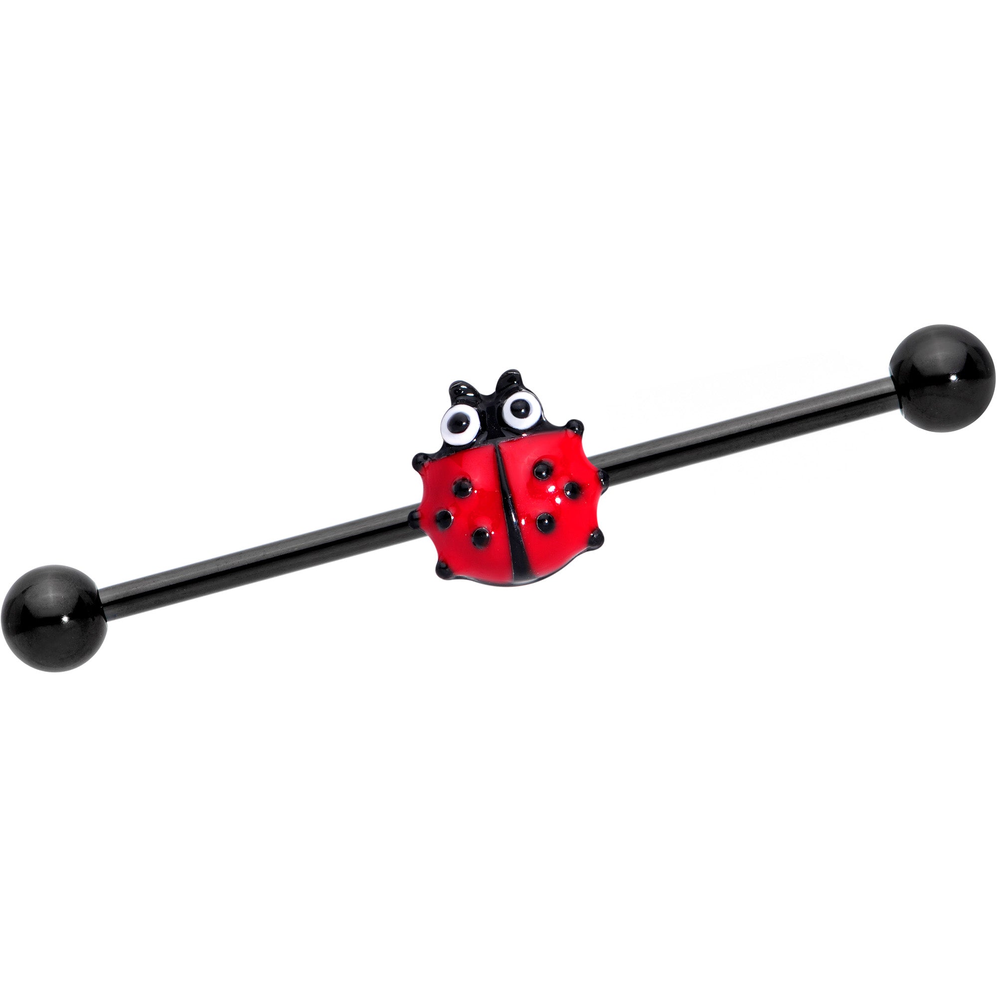 14 Gauge Black Polka Dot Ladybug Industrial Barbell 38mm