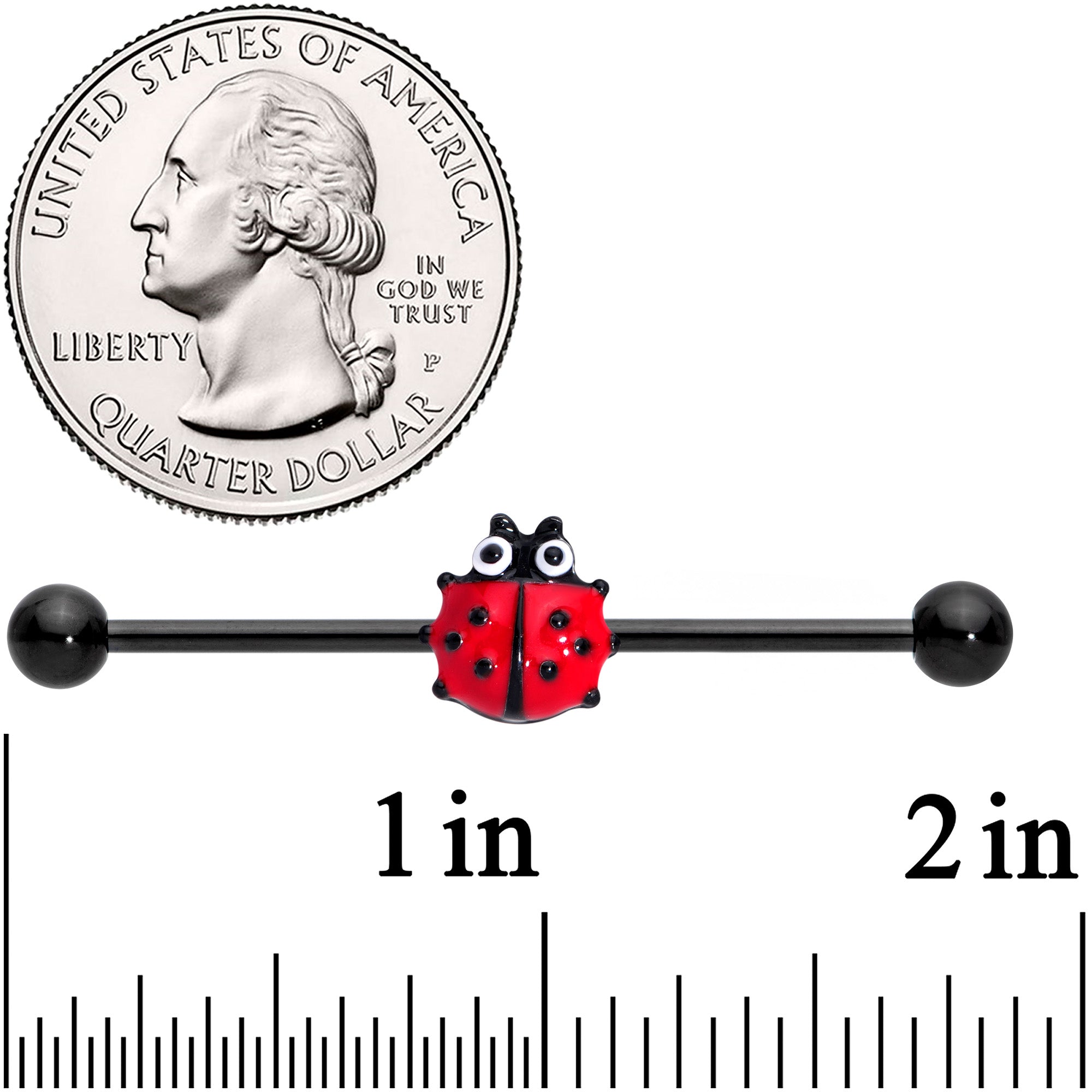 14 Gauge Black Polka Dot Ladybug Industrial Barbell 38mm