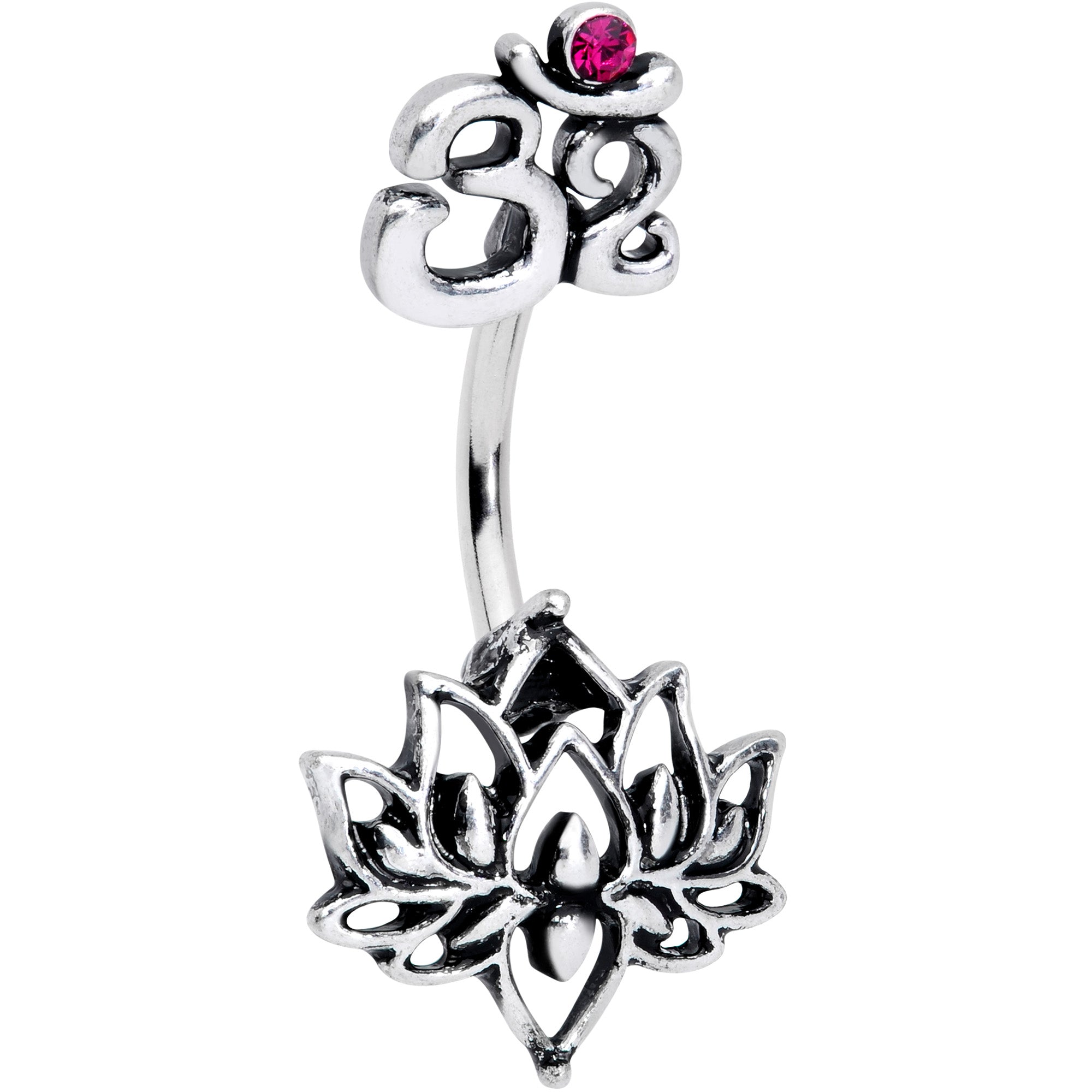 Red Gem Yoga Om Lotus Flower Double Mount Belly Ring