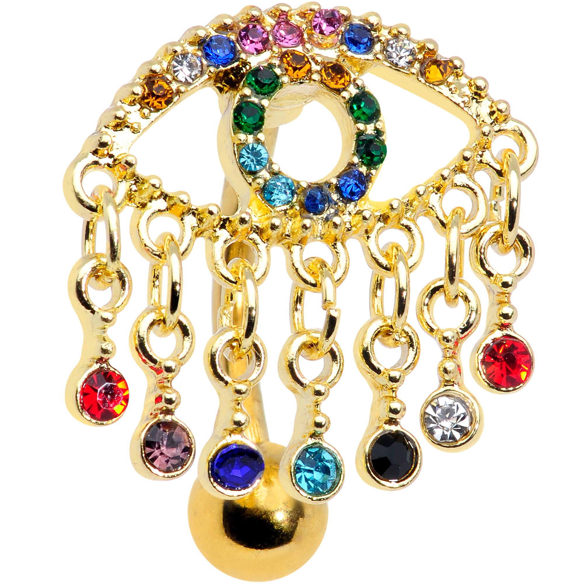 Blue Green Red Gem Gold Tone Hubris Eye Dangle Top Mount Belly Ring