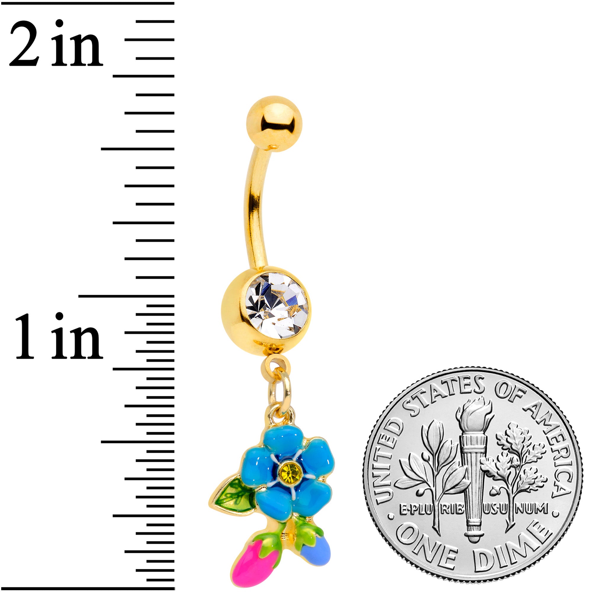 Clear Yellow Gem Gold Tone Neon Flower Dangle Belly Ring